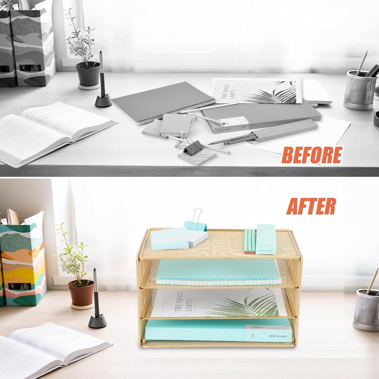 Elegant Gold 3 Tier Mesh Desk Organizer for Effortless Document Management