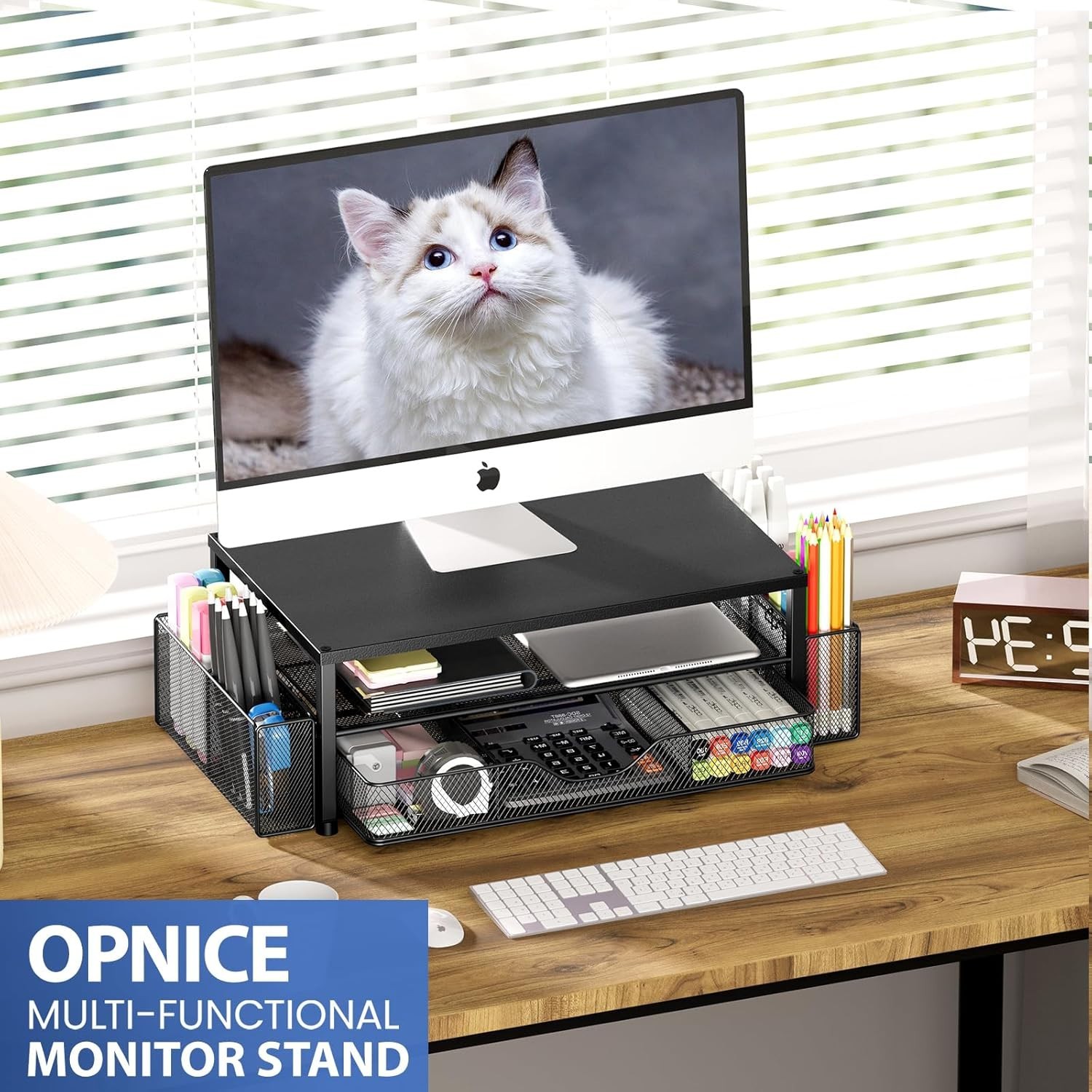 Ergonomic 2-Tier Computer Monitor Stand with Storage – Black Office Essential
