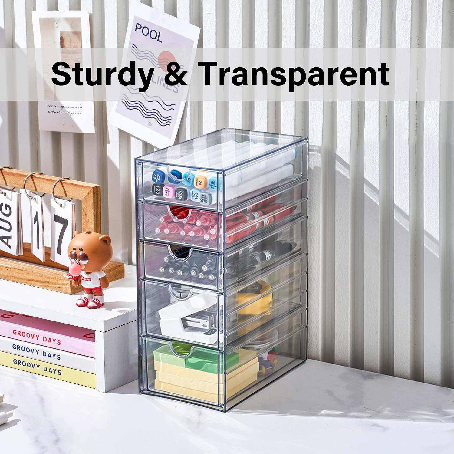 Prsildan Hair Accessories Organizer Acrylic Drawer with 5 Small Drawers | Clear,