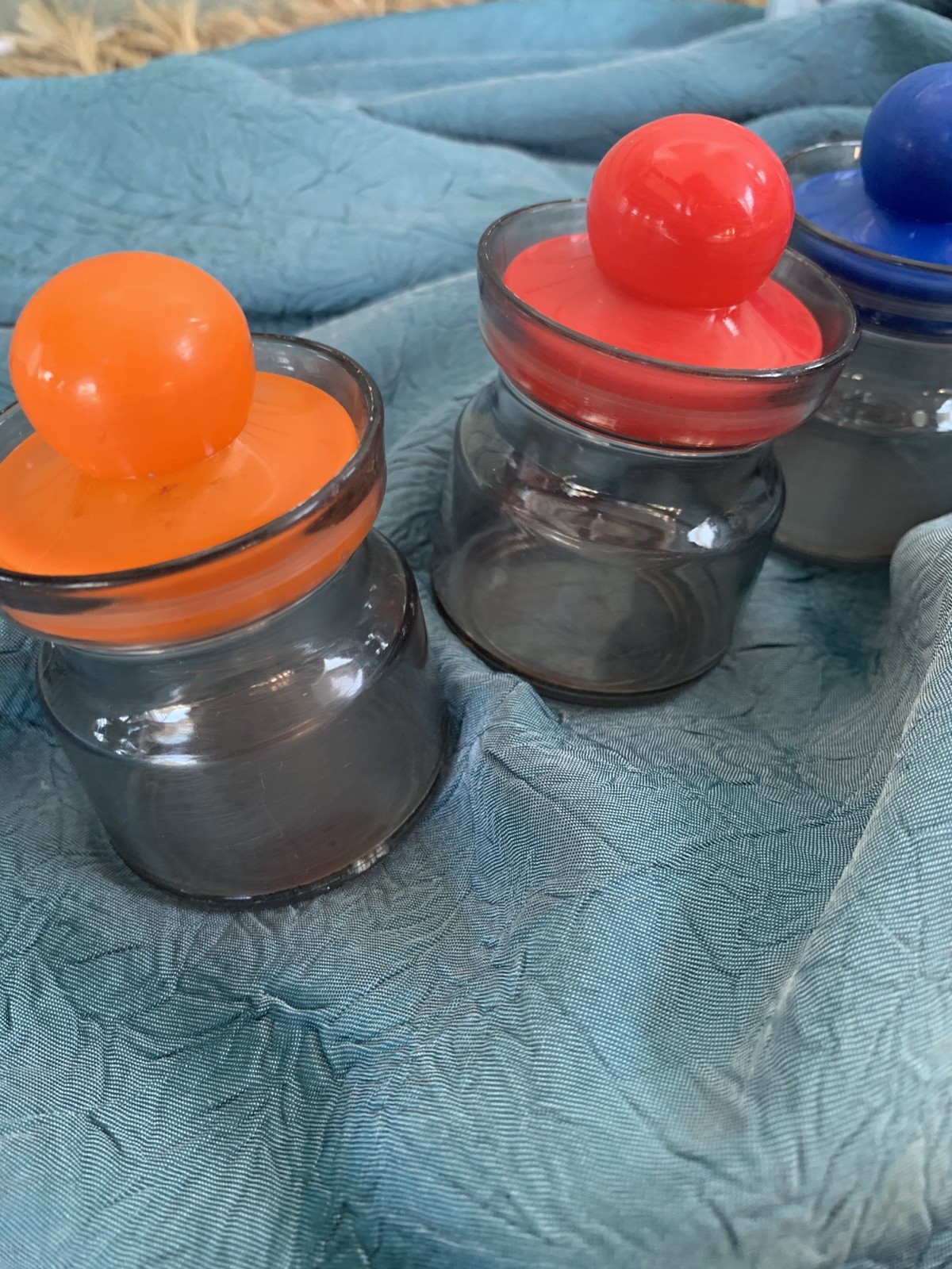 Vintage 90s Plastic Desk Organizer Storage Jars Set Colorful Paperclips Office