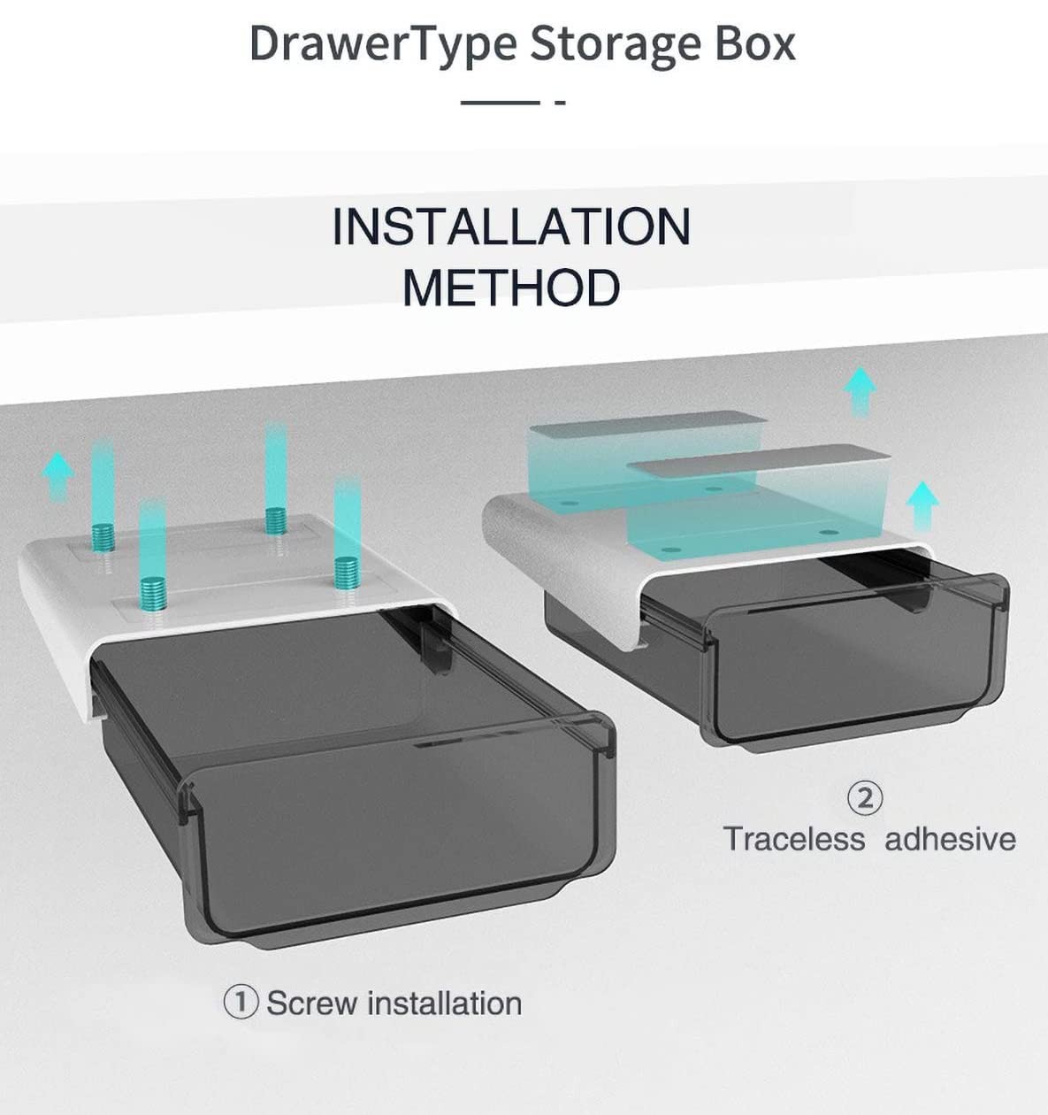 Self-adhesive Under Desk Drawer, 2 Packs Table Hidden Organizer Slide Out Lar…