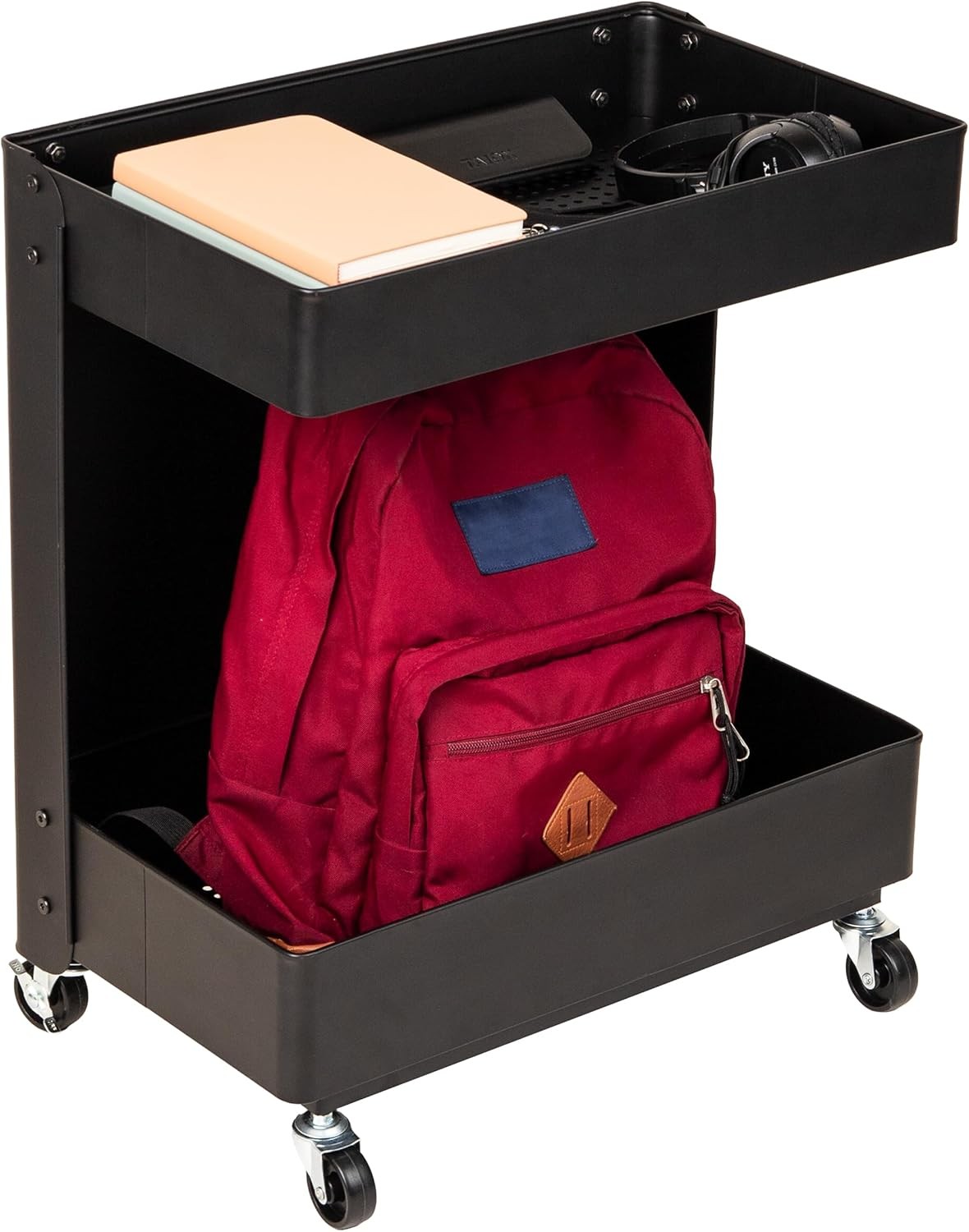 Under Desk Rolling Cart 2-Tier Steel Utility Organizer No Assembly Required 12″