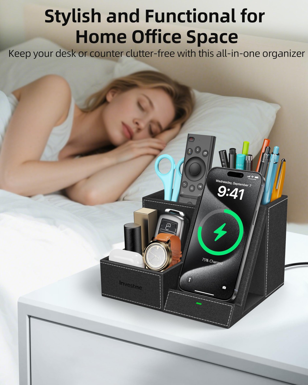 Investme Wireless Charger with Desk Organizer, Pen Pencil Holder, Multifuncti…
