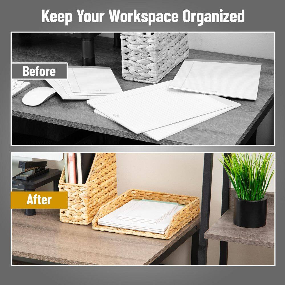 Rattan Paper Tray with Iron Frame, Desktop Organizer, Holds Letter Size Document