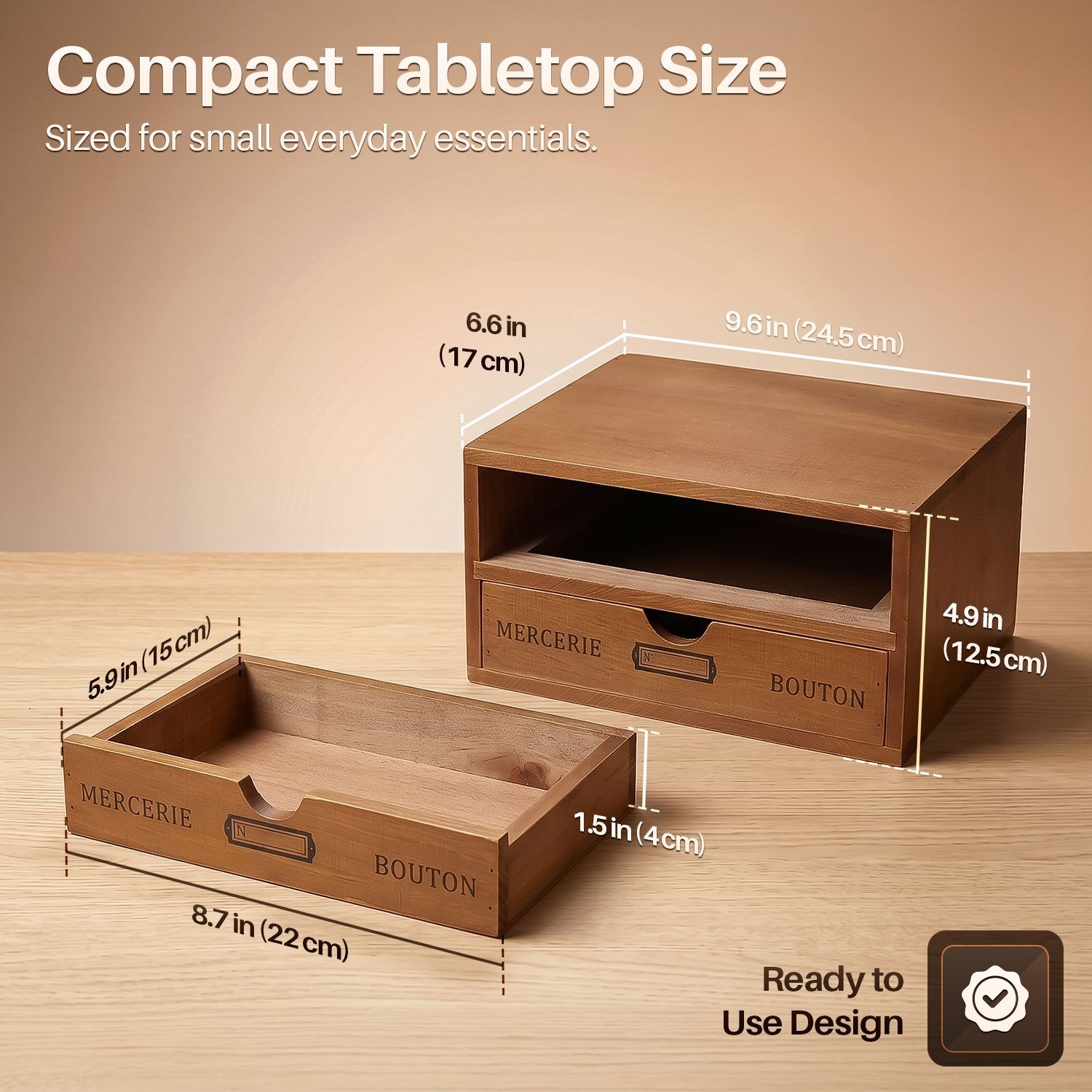 2-Tier Wooden Desktop Office Supplies Organizer Cabinet w/ 2 Storage Drawers Set