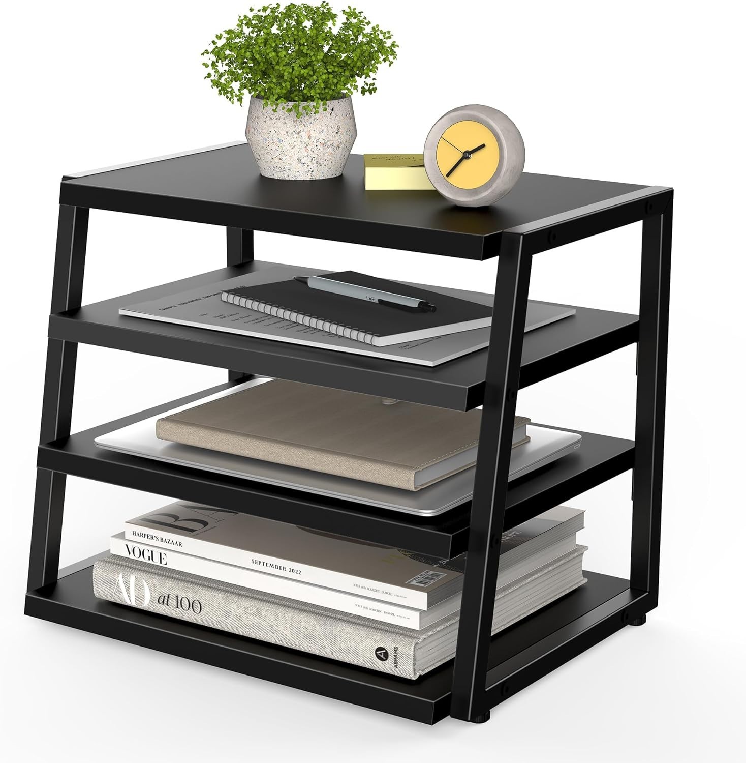 Desk Shelf Organizer 4 Tier Desktop Shelf Wood & Metal Office Shelves Corner
