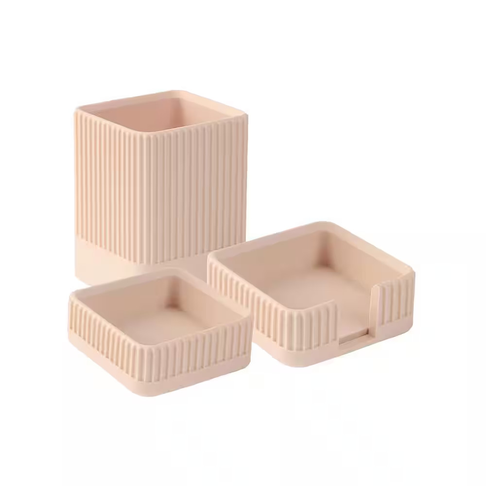 3-Piece Set Desk Organizer Neutral Color Pen Holder Paperclip Sticky Notes Tray