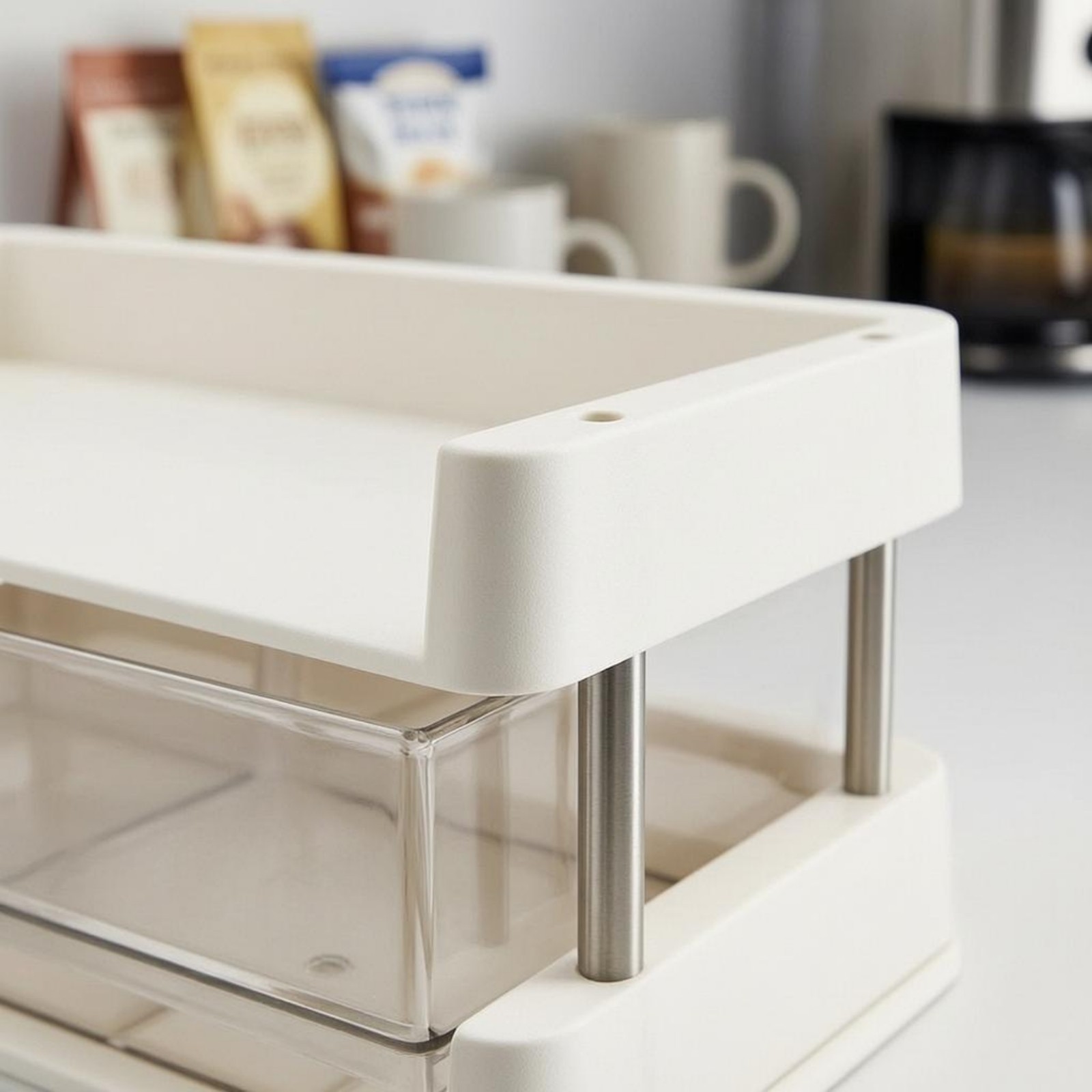 Desktop Storage Rack Transparent Compartments Layered Shelf Organizer Metal