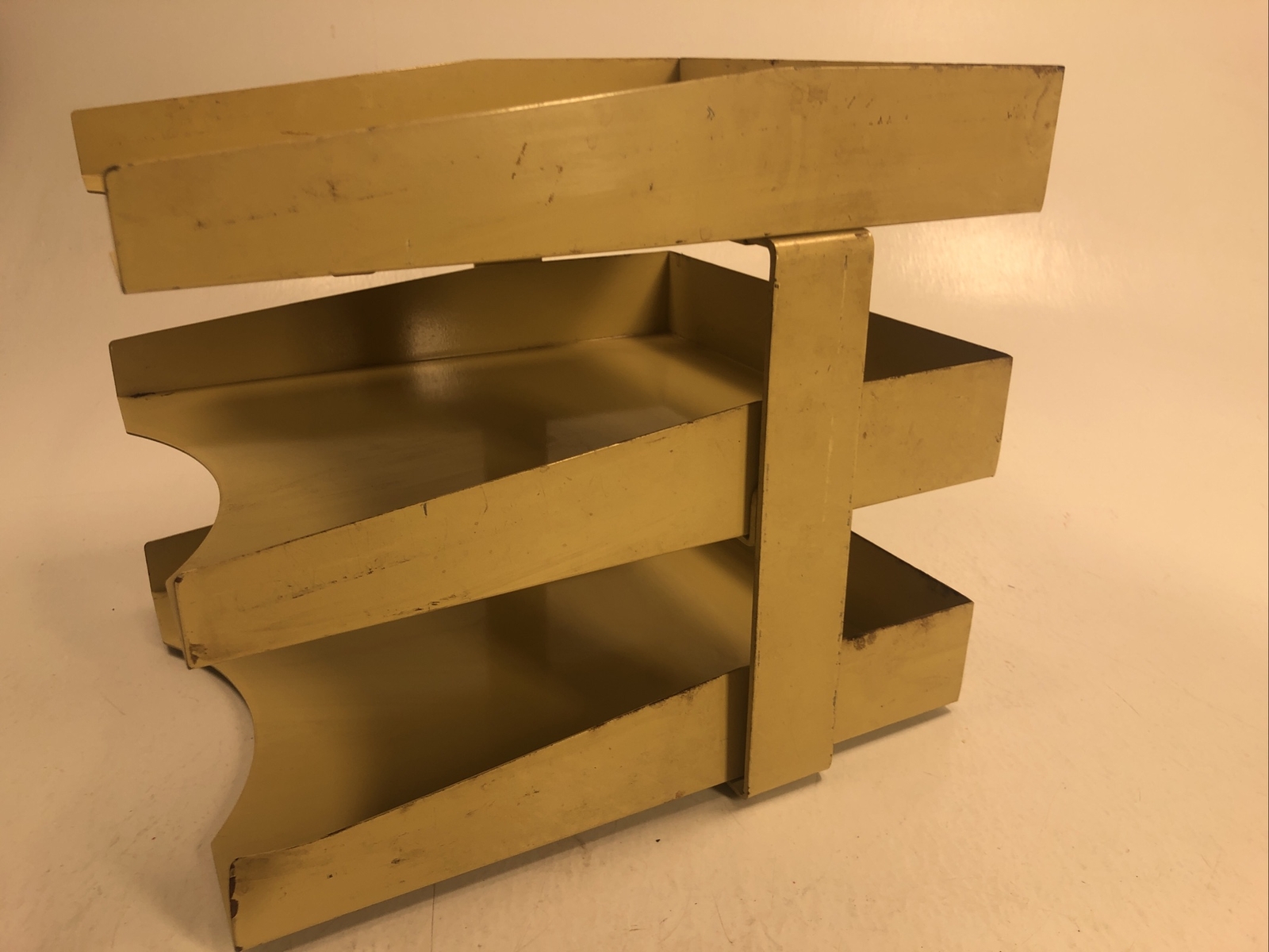 Vintage Industrial Yellow Metal Desk Trays Organizers Heavy Duty 3 Tier