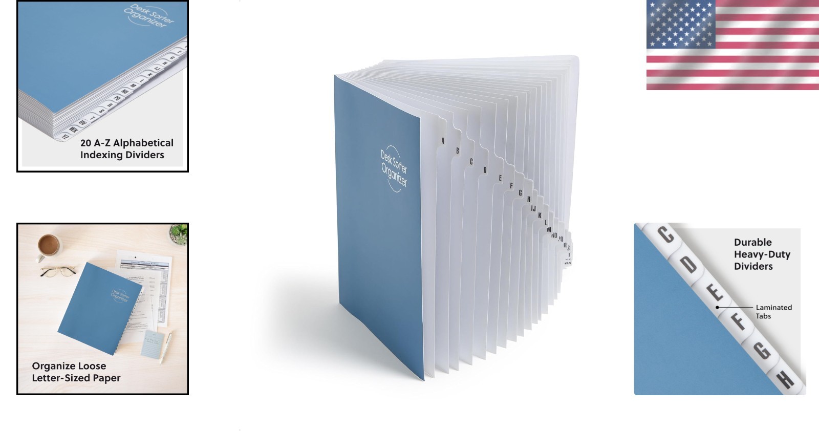 Elegant Expandable A-Z Desk File Sorter – 20 Dividers, Dark Blue, Eco-Friendly