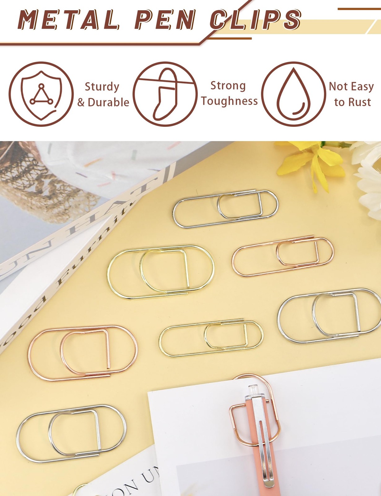 12 Pcs Metal Pen Clips, Colorful Pen Holder Clips for Notebook Journal and Bo…