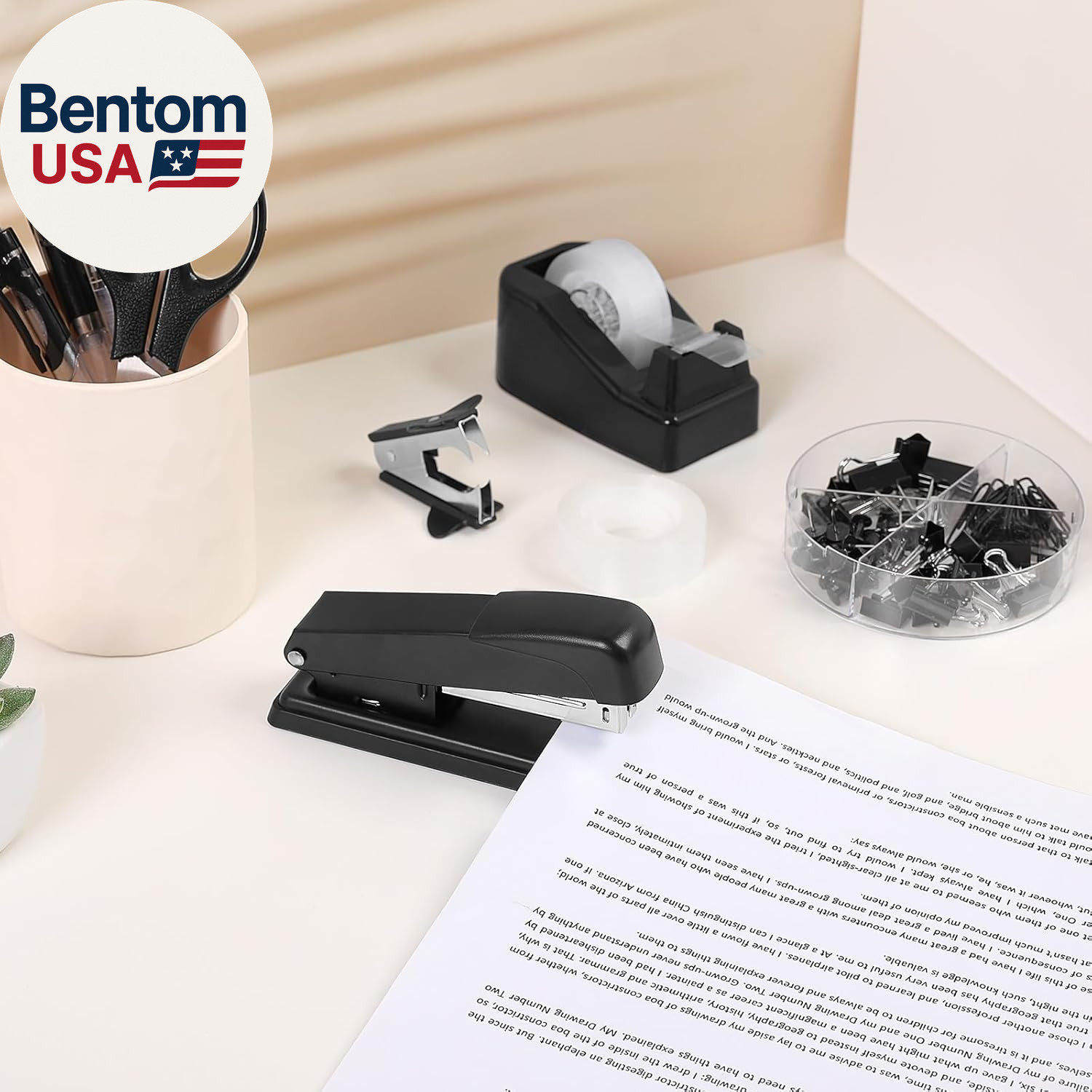 Black Office Supplies Set, Black Desk Accessories, Stapler, Tape Dispenser, Scis