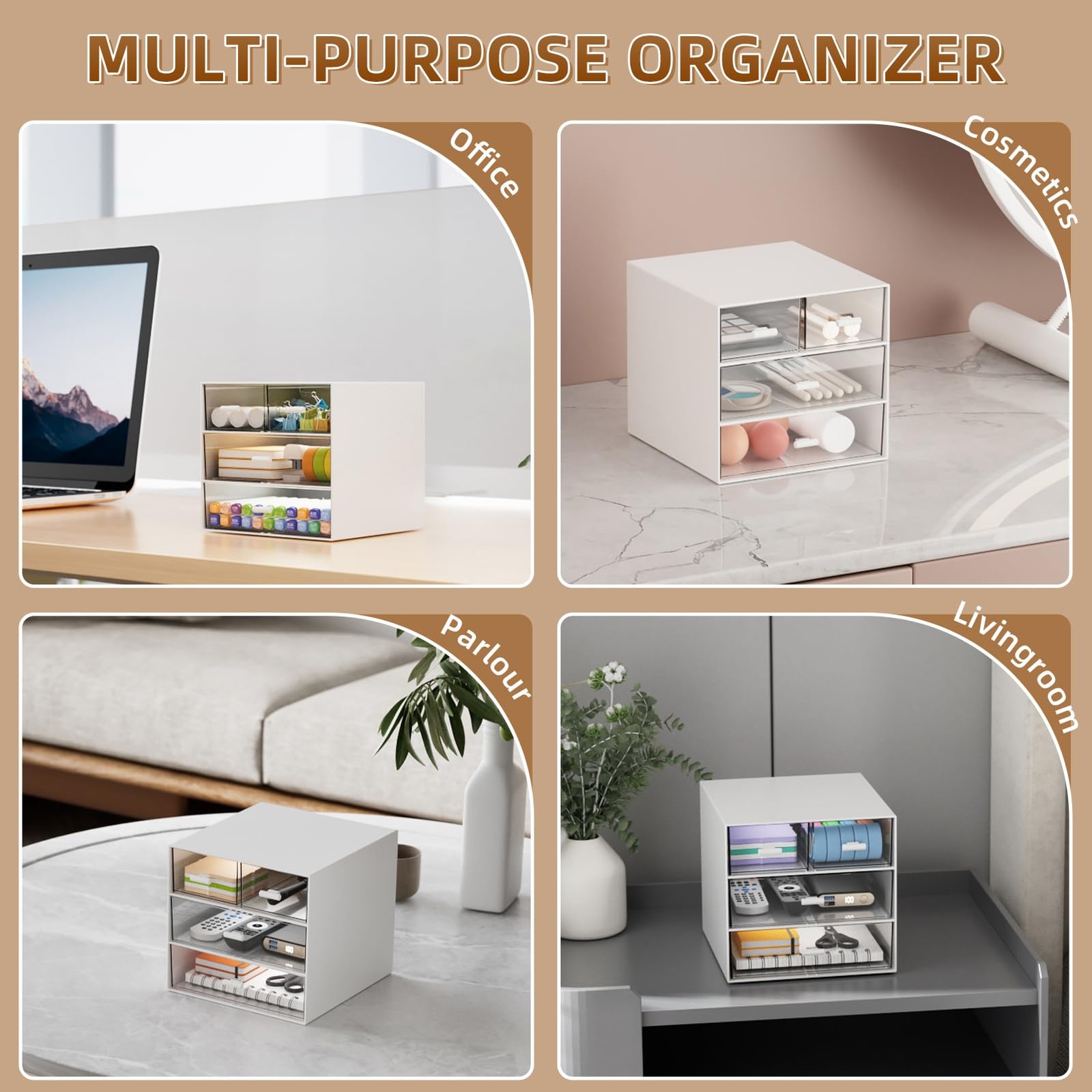Desk Organizer with 4 Drawers，Office Organization, Clear Plastic Desk Organiz…