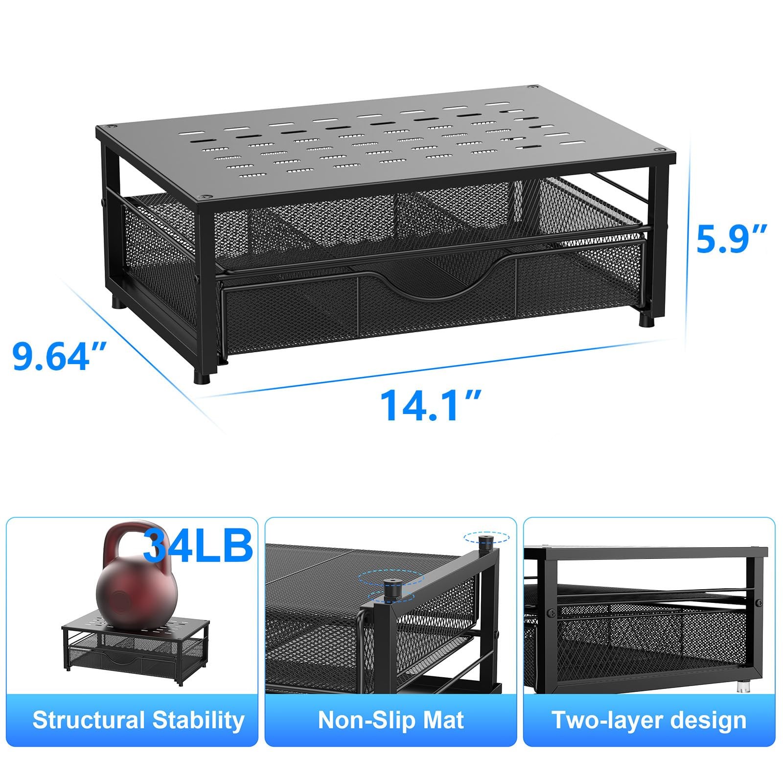 gianotter Computer Monitor Stand Riser, Desk Organizers and Accessories Black