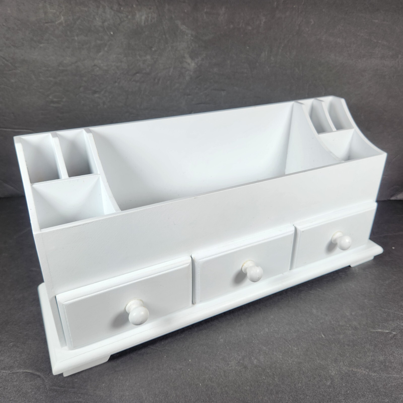 Slotted Wood Desk Organizer Desk Top Vanity Storage Box 3 Drawers 16×4.5×7.5