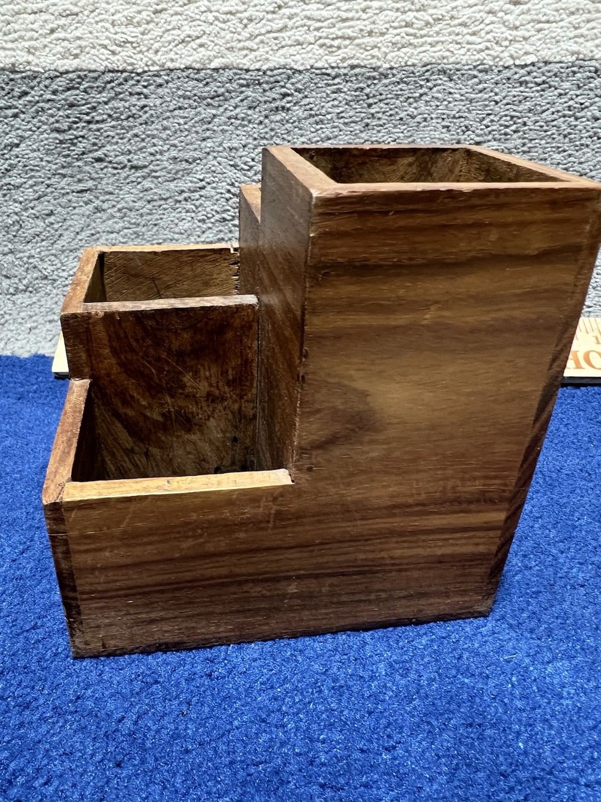 Wood Desktop Organizer 3-Compartment Pen/Pencil Holder with Leaf Inlay Design