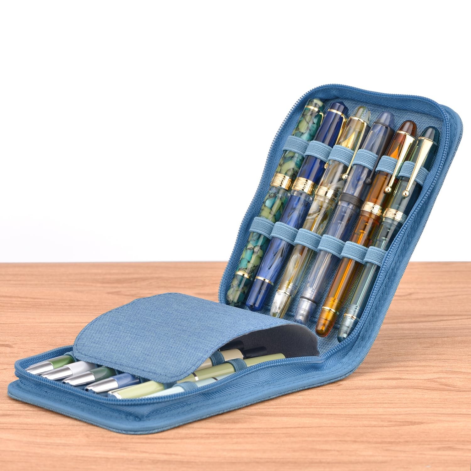 12 Fountain Pen Case, Rollerball Pen Case Blue Color, Waterproof Canvas Pen D…
