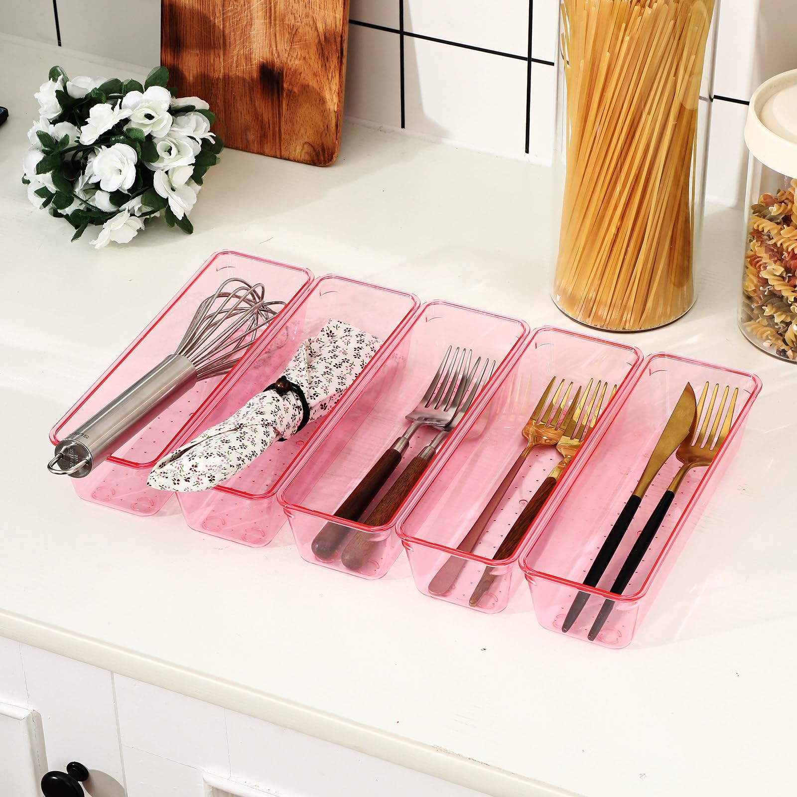 Maitys 12 Pcs Clear Drawer Organizer 9 x 3 x 2 Inches Plastic Rectangle Trays…