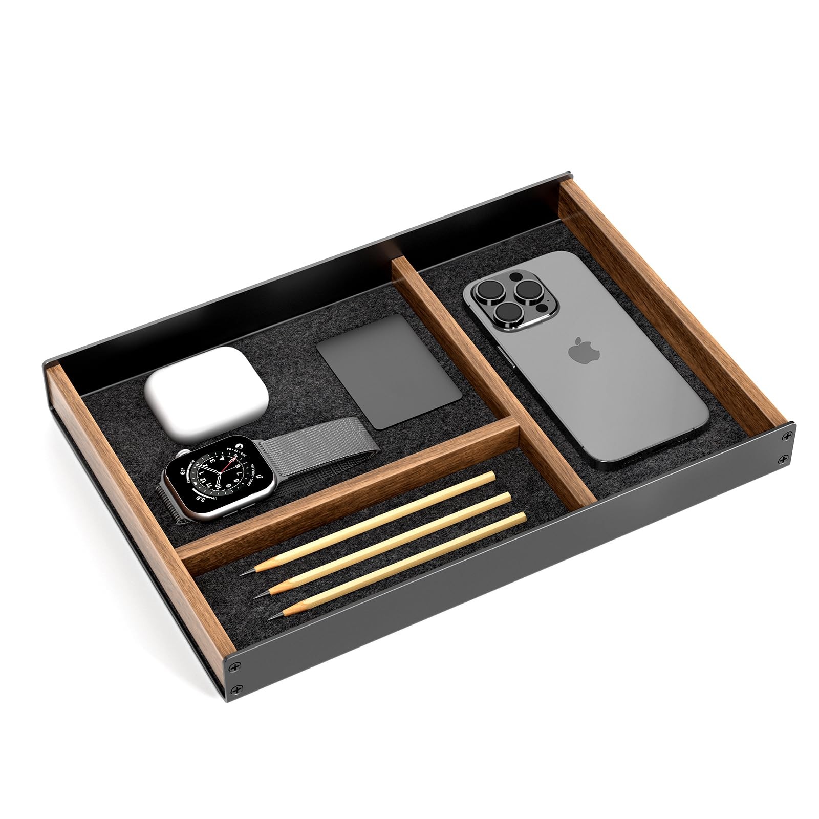 UPERGO Desk Drawer Organizer Tray, Mens Valet Made of Aluminum and Walnut, Ae…