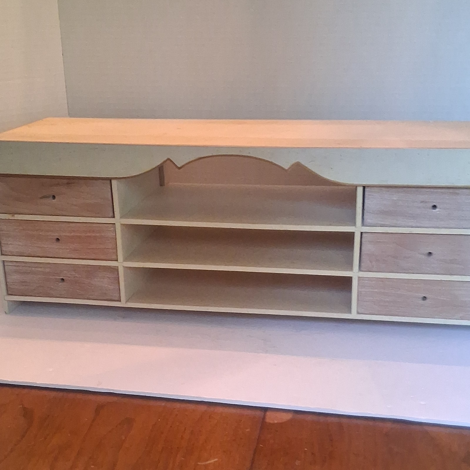 Wood Desktop Organizer Storage Unit with Drawers and Open Shelves