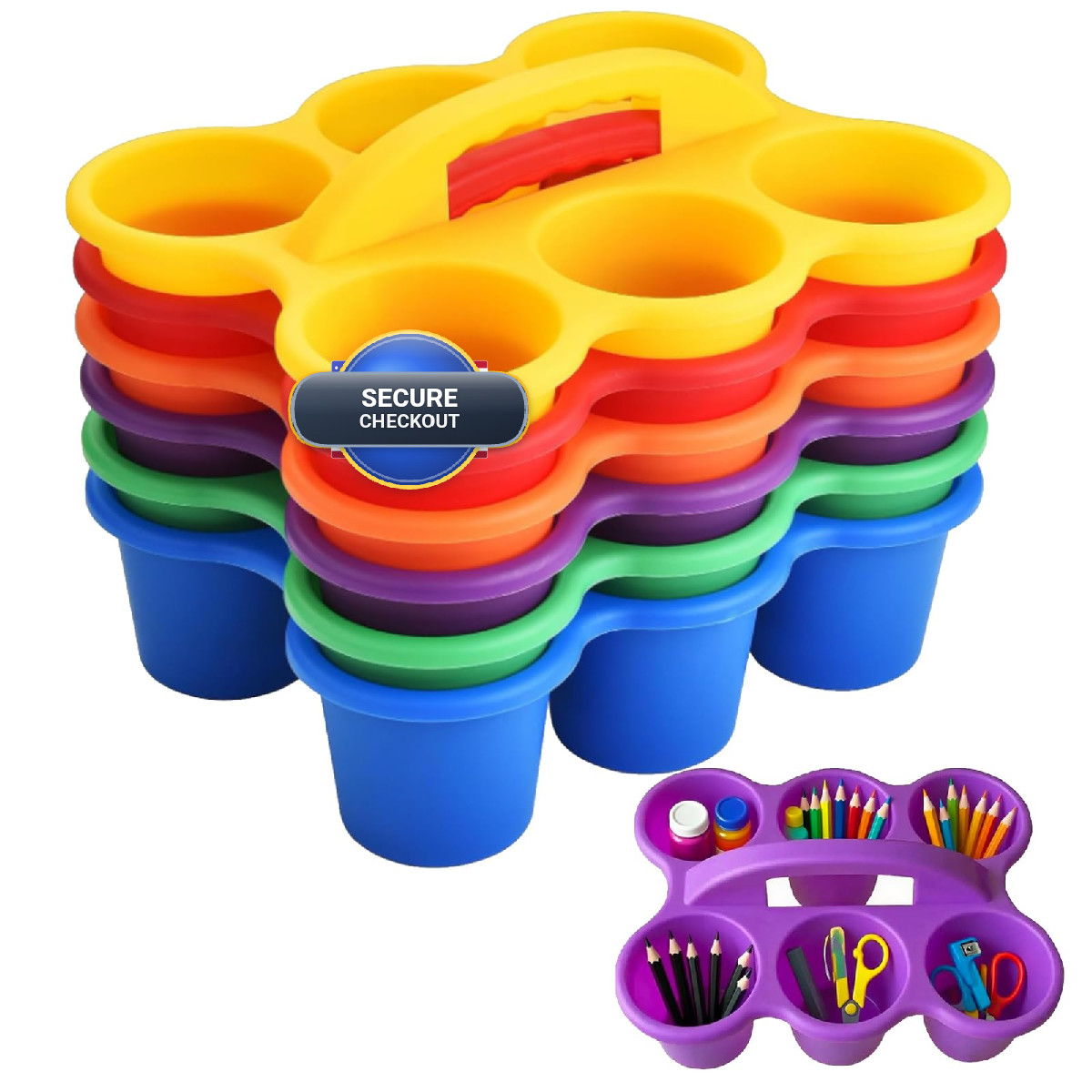 Ssatiscn Multicolor Pencil Holders For Desk 6-Cup Classroom Caddy Handles