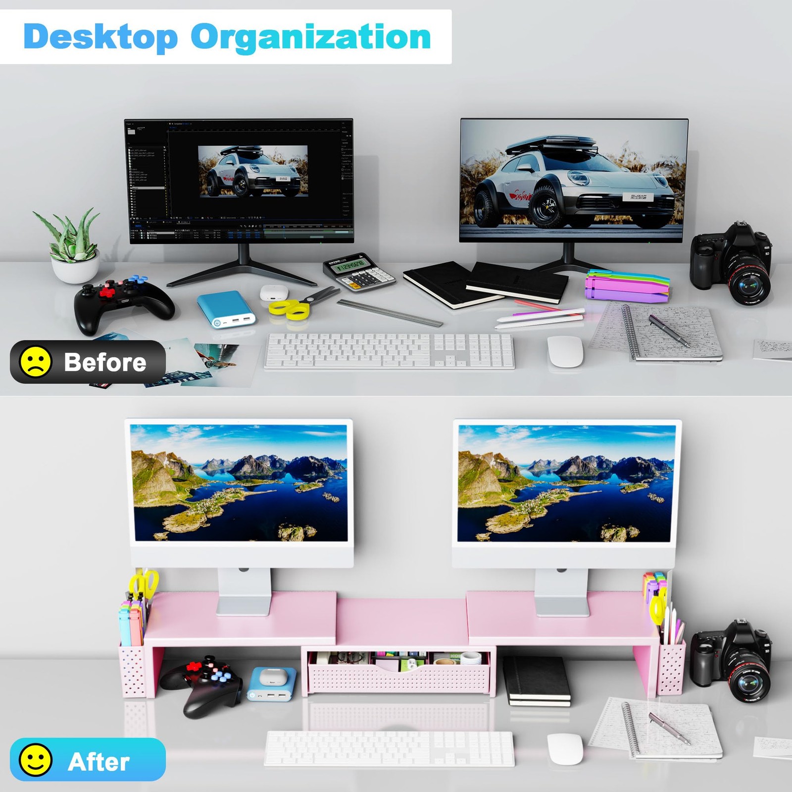 Spacrea Metal Desk 40 inches (W) x 9.3 (L) x 4.3 (H), Pink