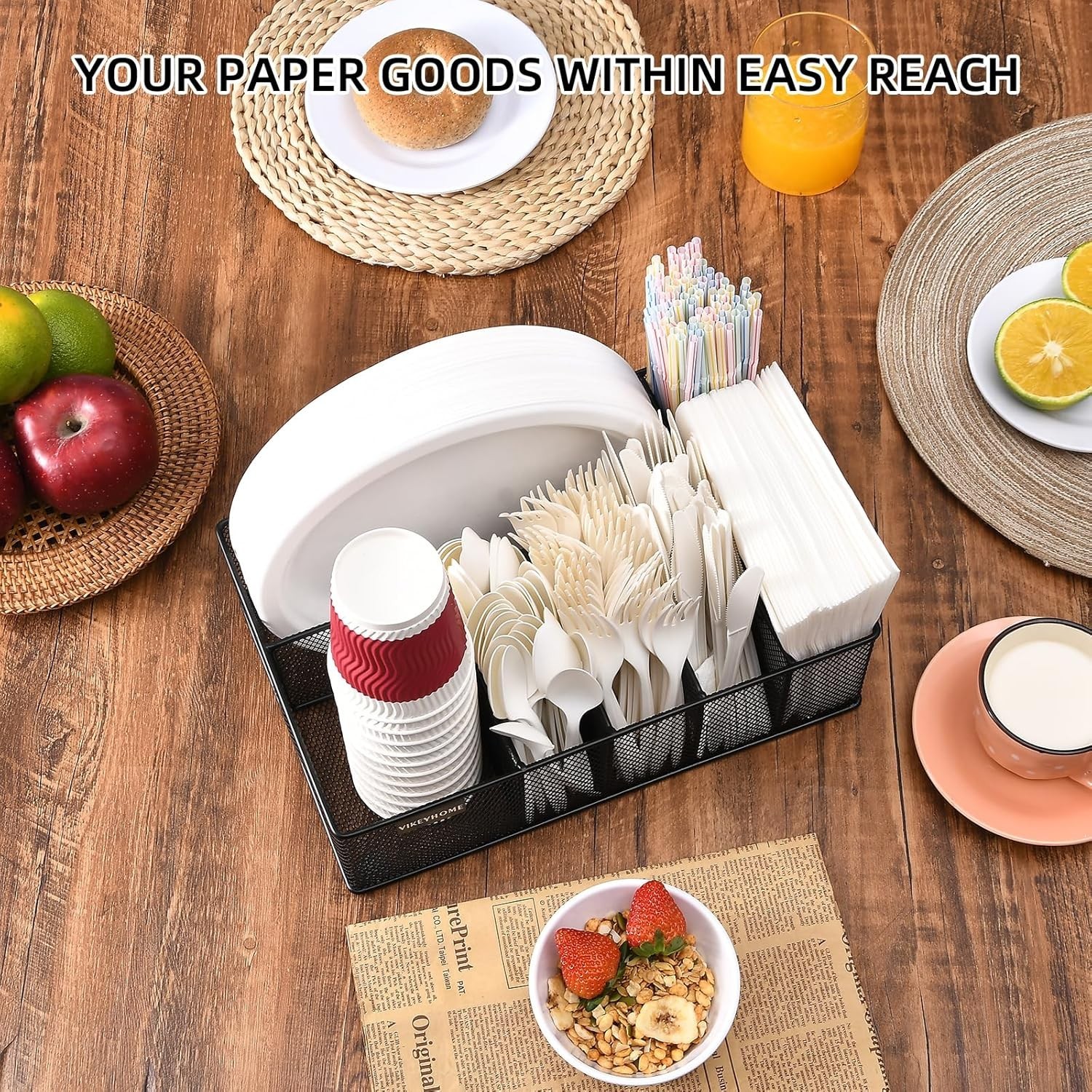 Durable Metal 6-Compartment Caddy for Plates, Cups, Utensils – Camping Essential
