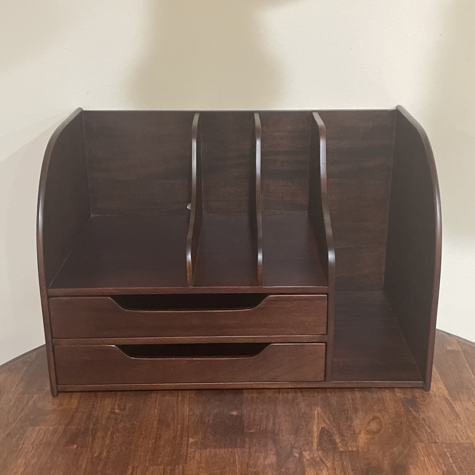 Vintage Danish Modern Style Mahogany Wood Desk Organizer Mail Sorter Selamat HTF