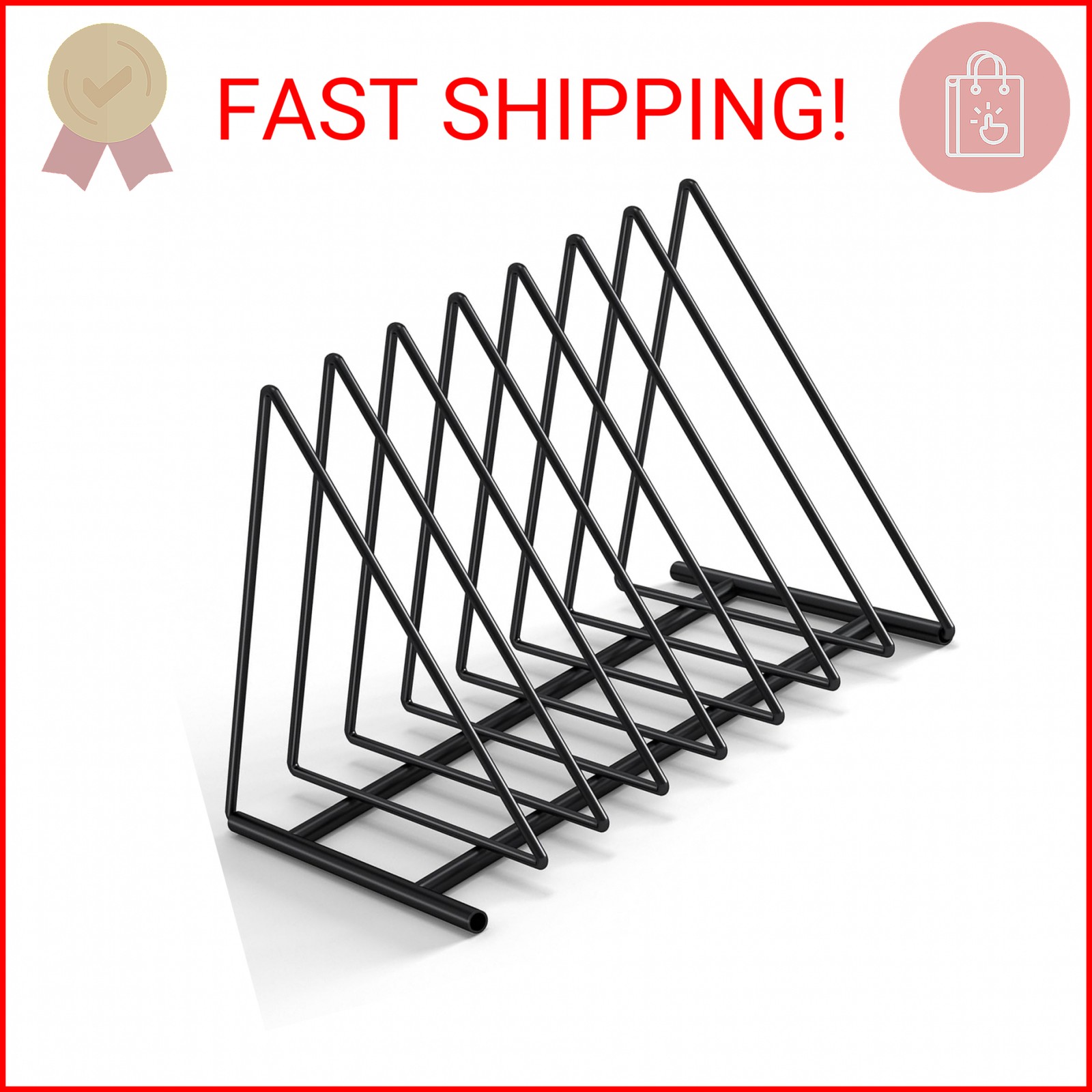 Fun storage Triangle Desk File Organizer, 7 Slots Metal File Sorter Magazine Hol