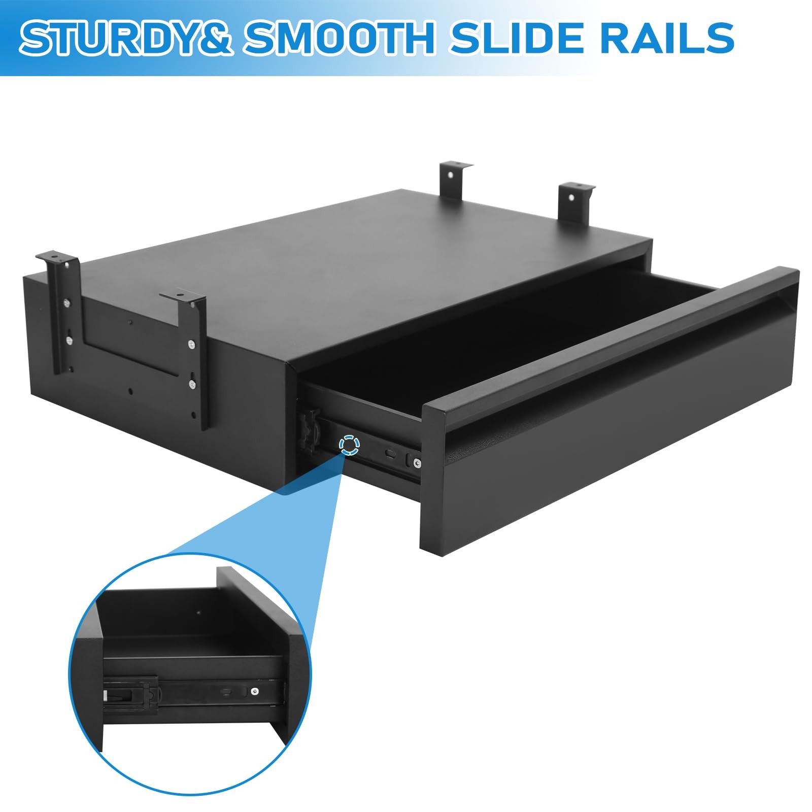 18in Under Desk Drawer, Adjustable Slide~Out Storage Organizer, Carbon Steel