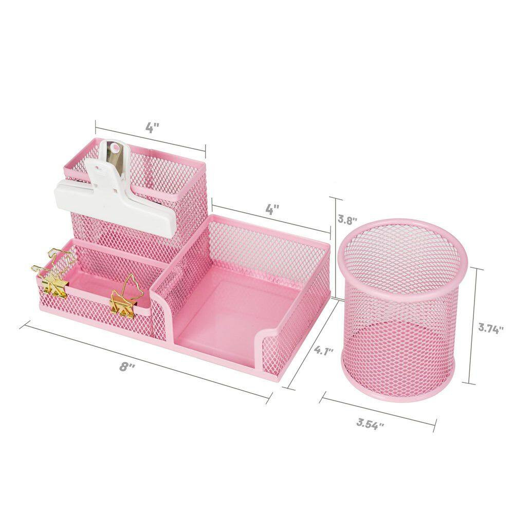 1-Pack Mesh Desk Organizer with Pencil Cup, 3 Compartments, Sticky Note Holder,