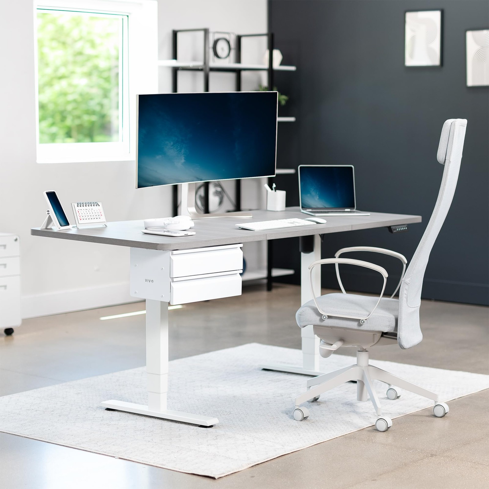 16 inch Slide Out Dual Tier Desk Drawer, Under Desk 2 Layer Storage, White, D…