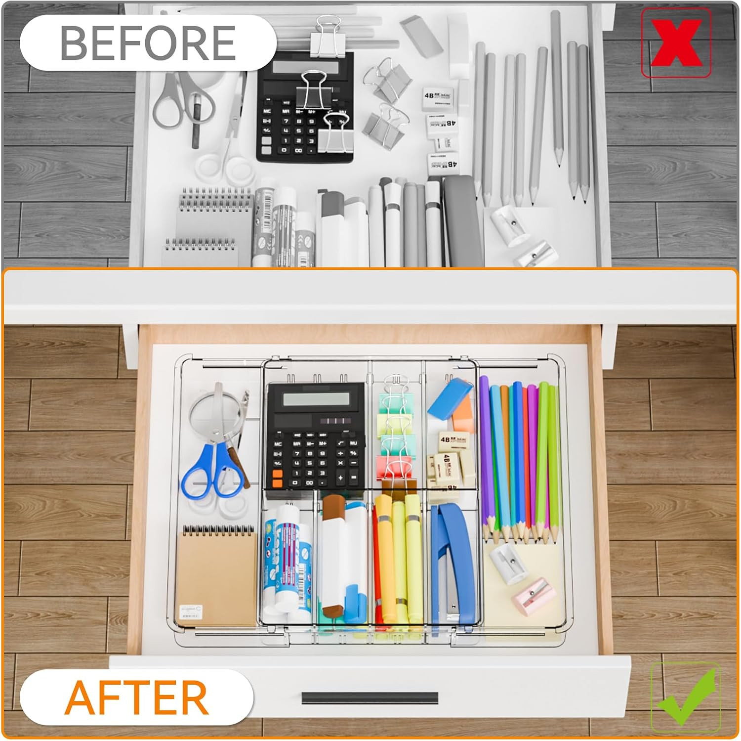 Expandable Desk Drawer Organizer Tray,1.8 Inch High Junk Drawer