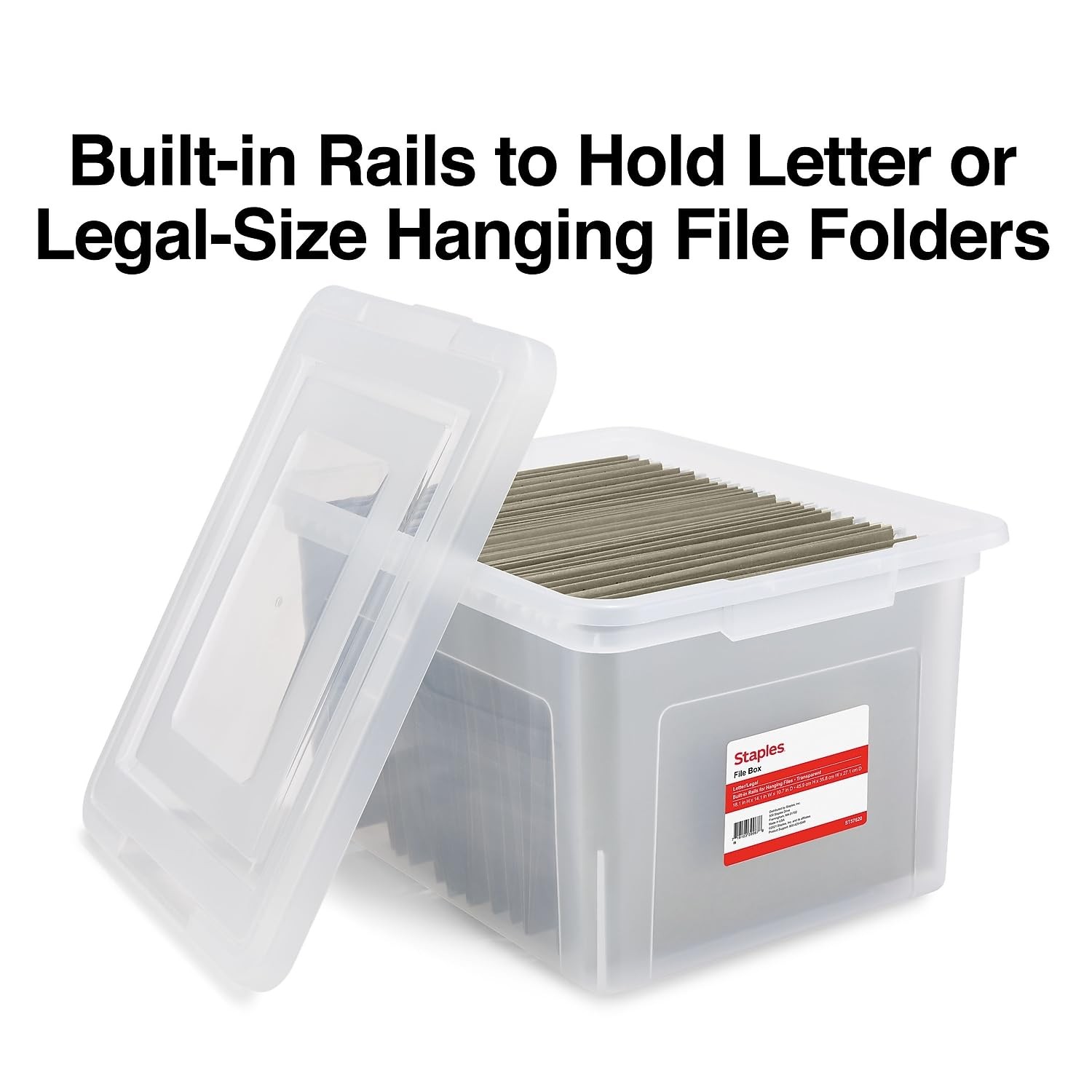 STAPLES Hanging File Folder Box, Storage Bin Organizer, Snap 1 Pack, Clear