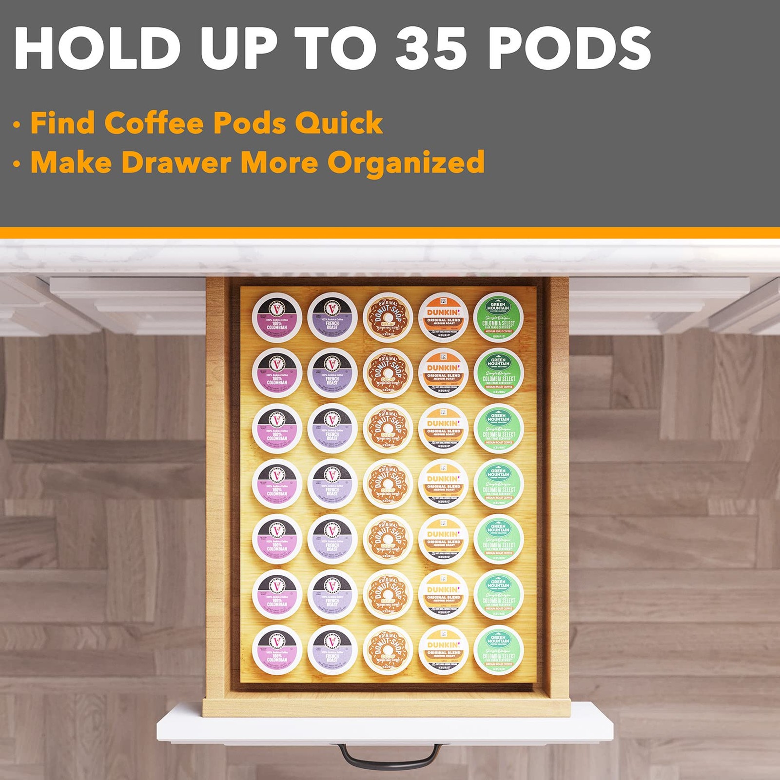 SpaceAid Bamboo K Cup Drawer Organizer Insert, Kitchen K Cups Coffee bamboo