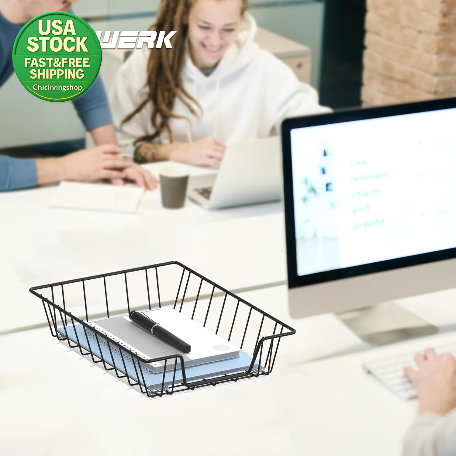 Letter Desk Tray Organizer A4 File Holder Rounded-Edge Design 6 Compartment