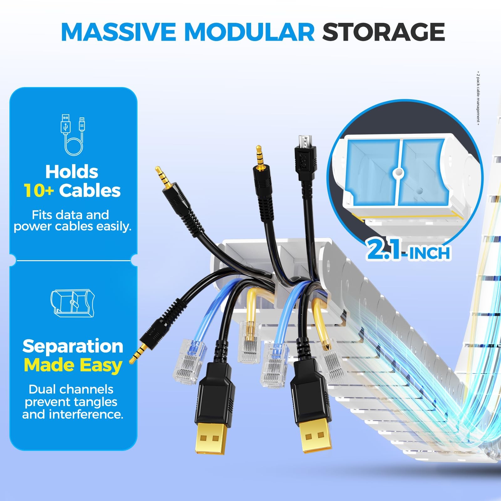 Cinati 52 Inch Vertebrae Cable Management, White Under Desk