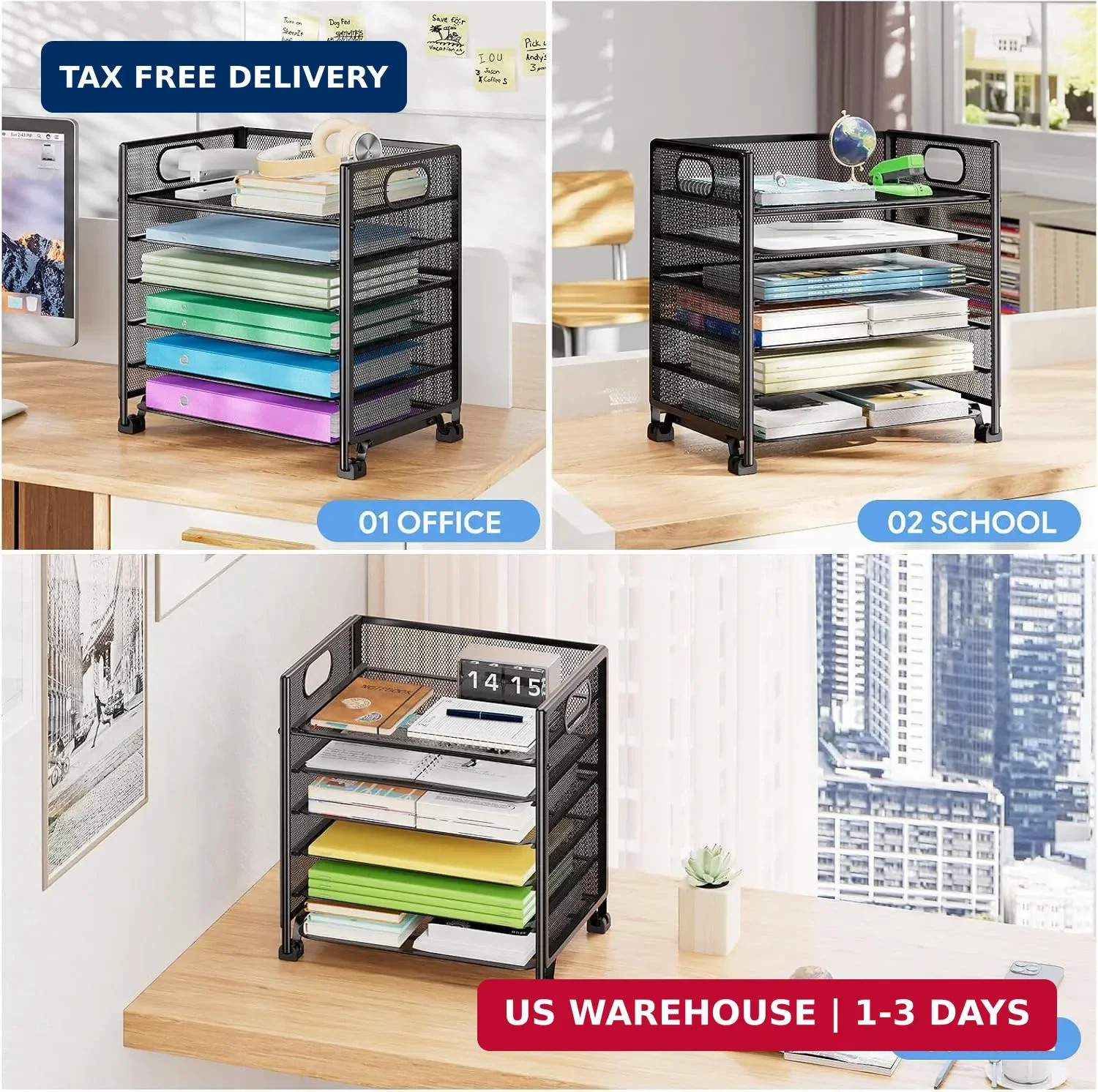 Simple Trending 6-Tier Letter Tray Organizer, Metal Mesh File Holder, Black | 6-