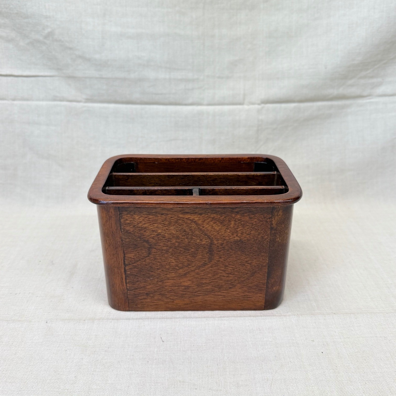 Vintage Wooden Desk Organizer Mail Sorter Office Caddy Walnut 1970s