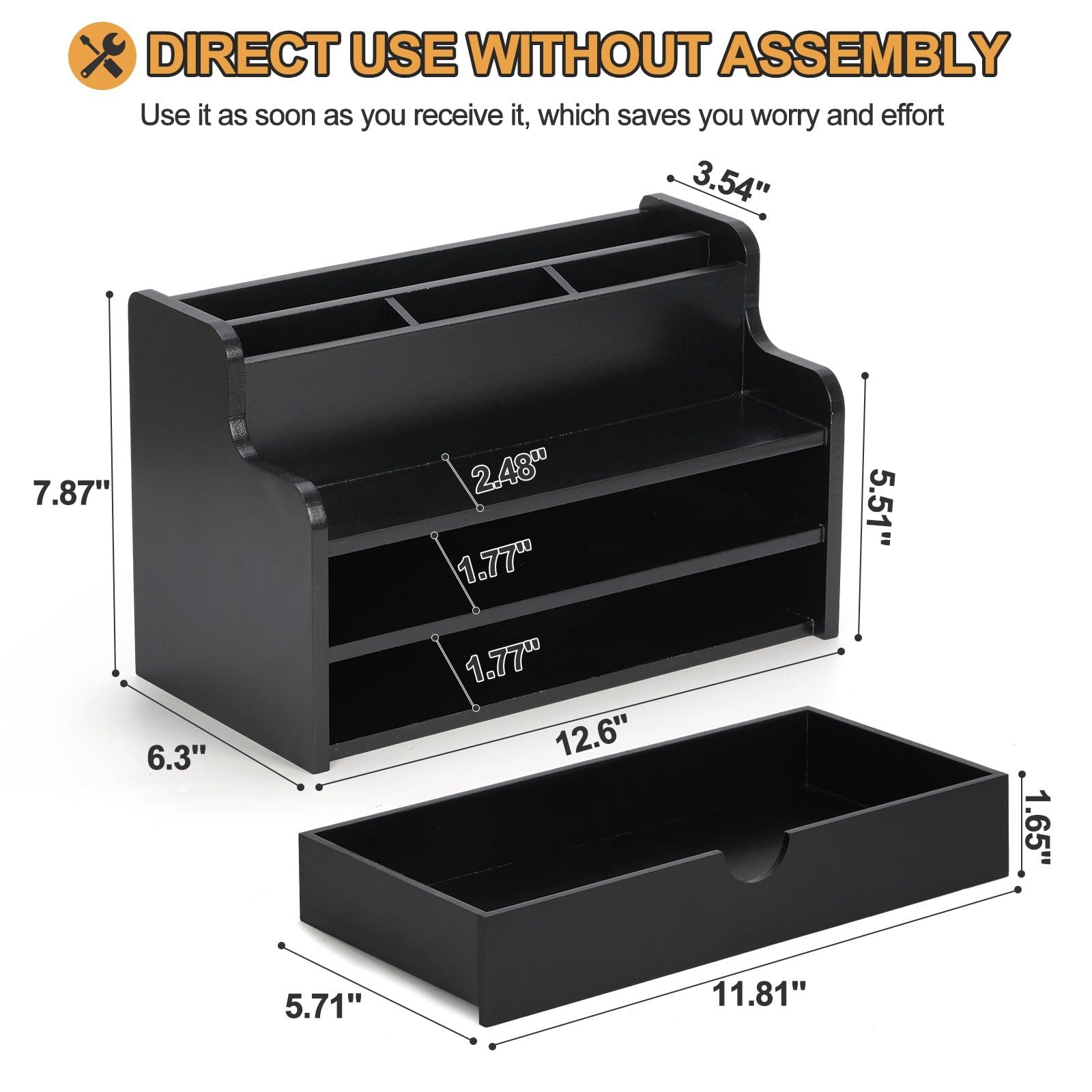 Mail Organizer Countertop, 4 Slots Desk Organizer with Drawer and Shelf, Wood…