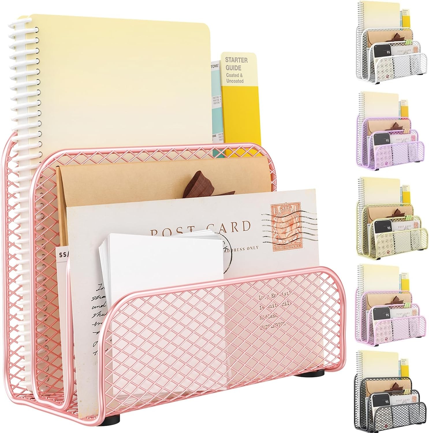 Mail Organizer Countertop, Metal File Holder with 3-Slot, Rose Gold Desk
