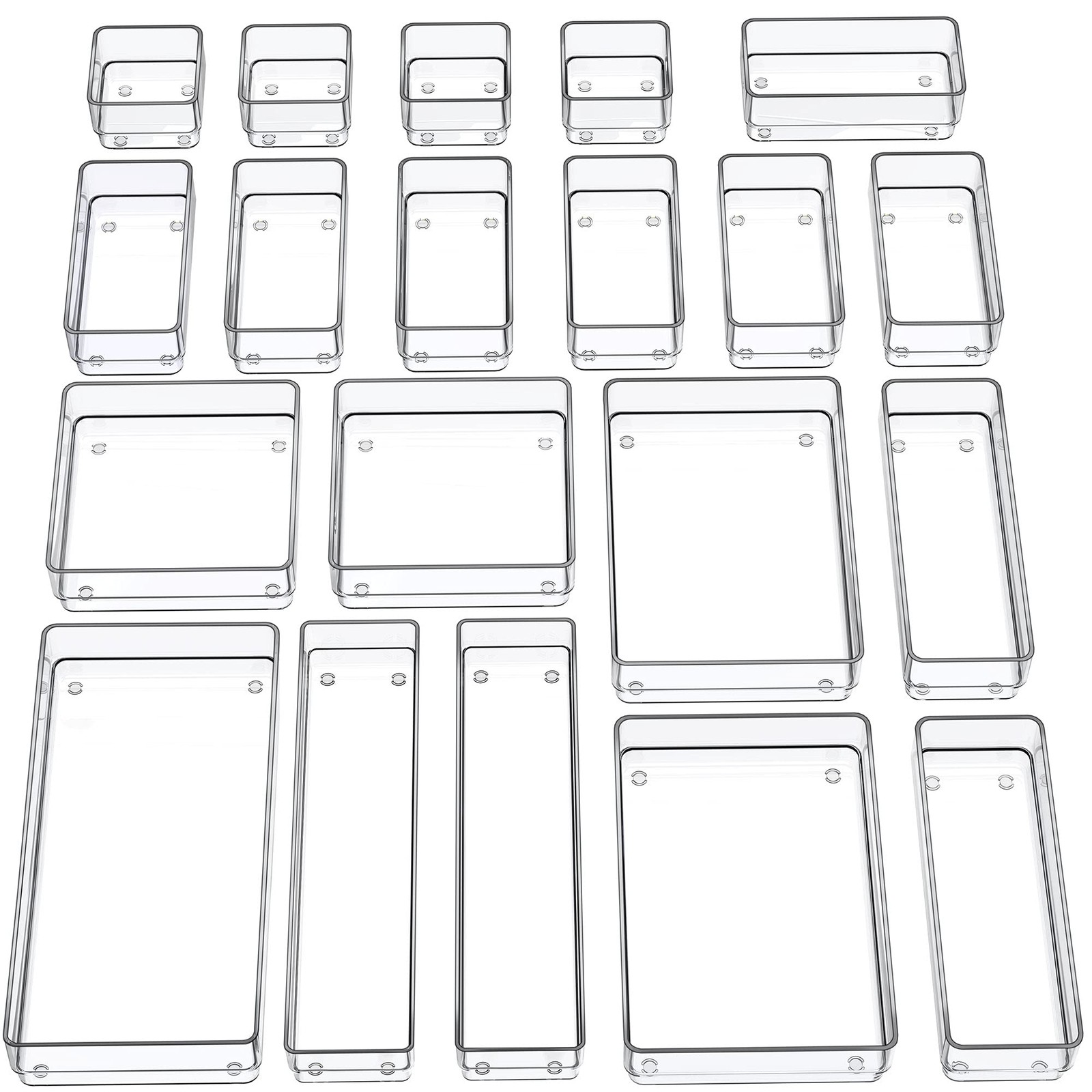 SMARTAKE 20-Piece Drawer Organizer with Non-Slip Silicone Pads, 20 PCS, Clear