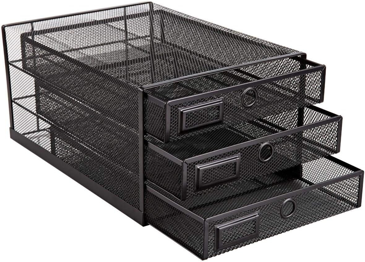 Annova Desk Organizer Wire Mesh 3 Tier Sliding Drawers Paper Sorter/Multifunctio