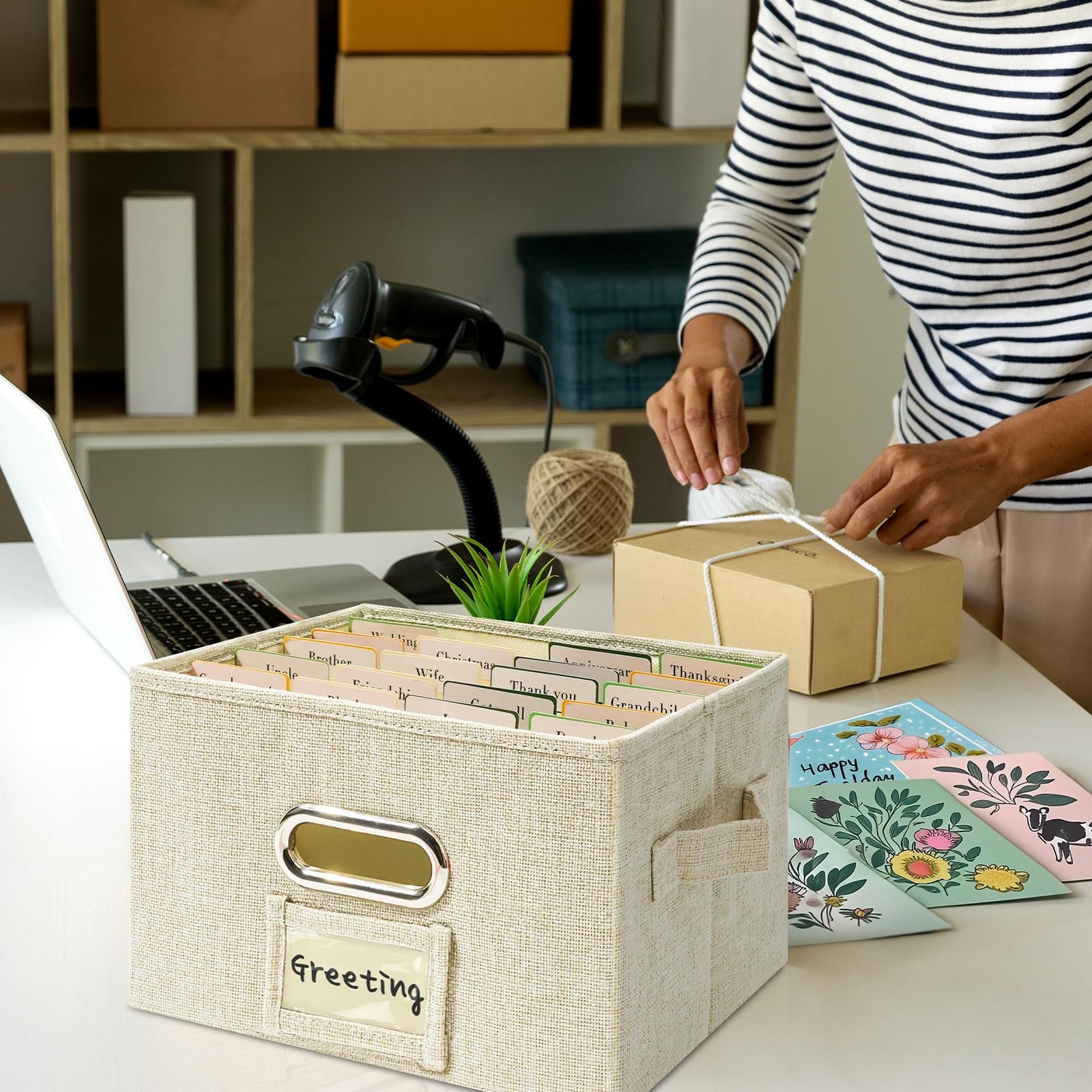 Vienrose Greeting Card Organizer 2 Pack, Storage Box with 20 2 Beige
