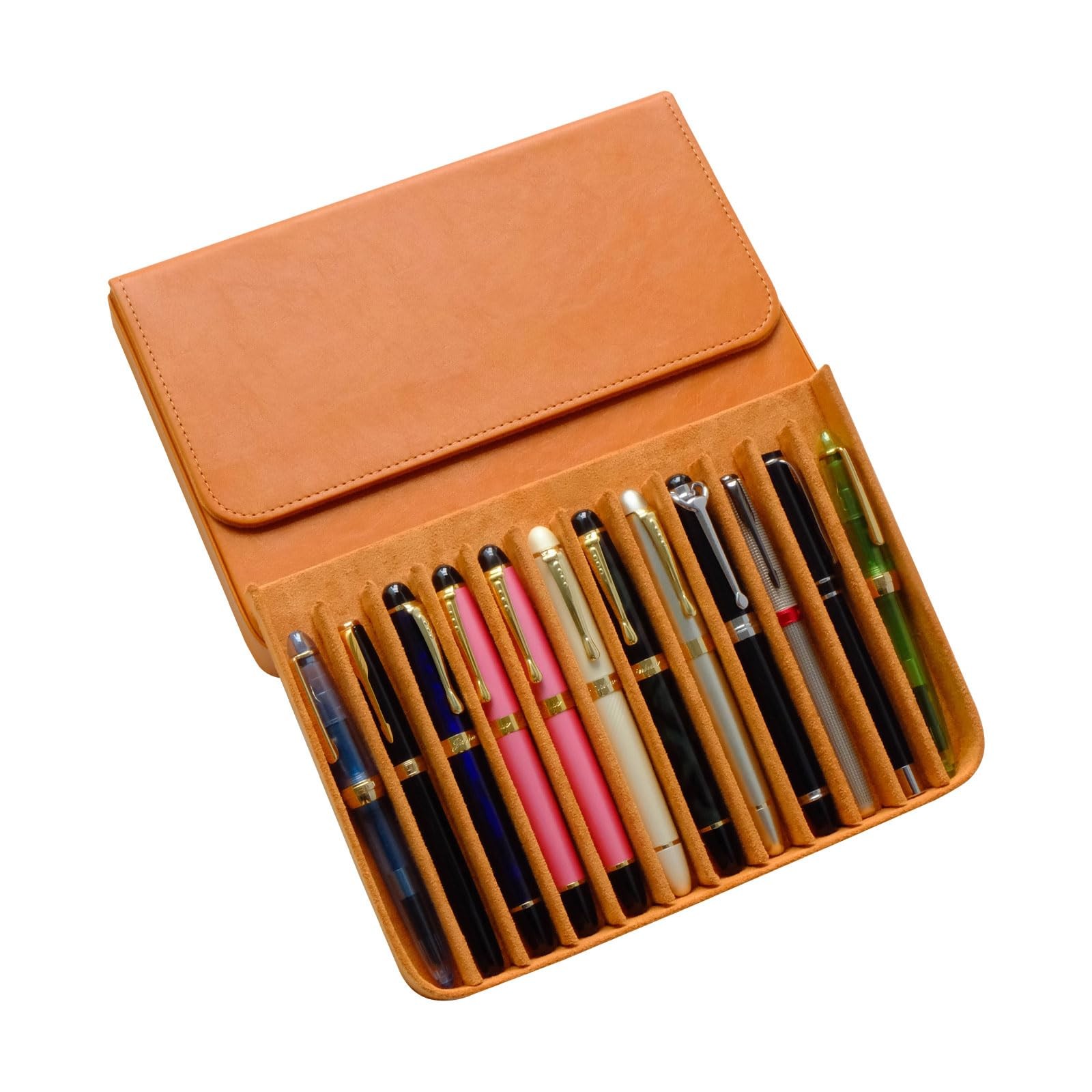 MIVLXLX Leather 12 Fountain Pen/Pencil Tray Case Organizer, 12 Slots, brown