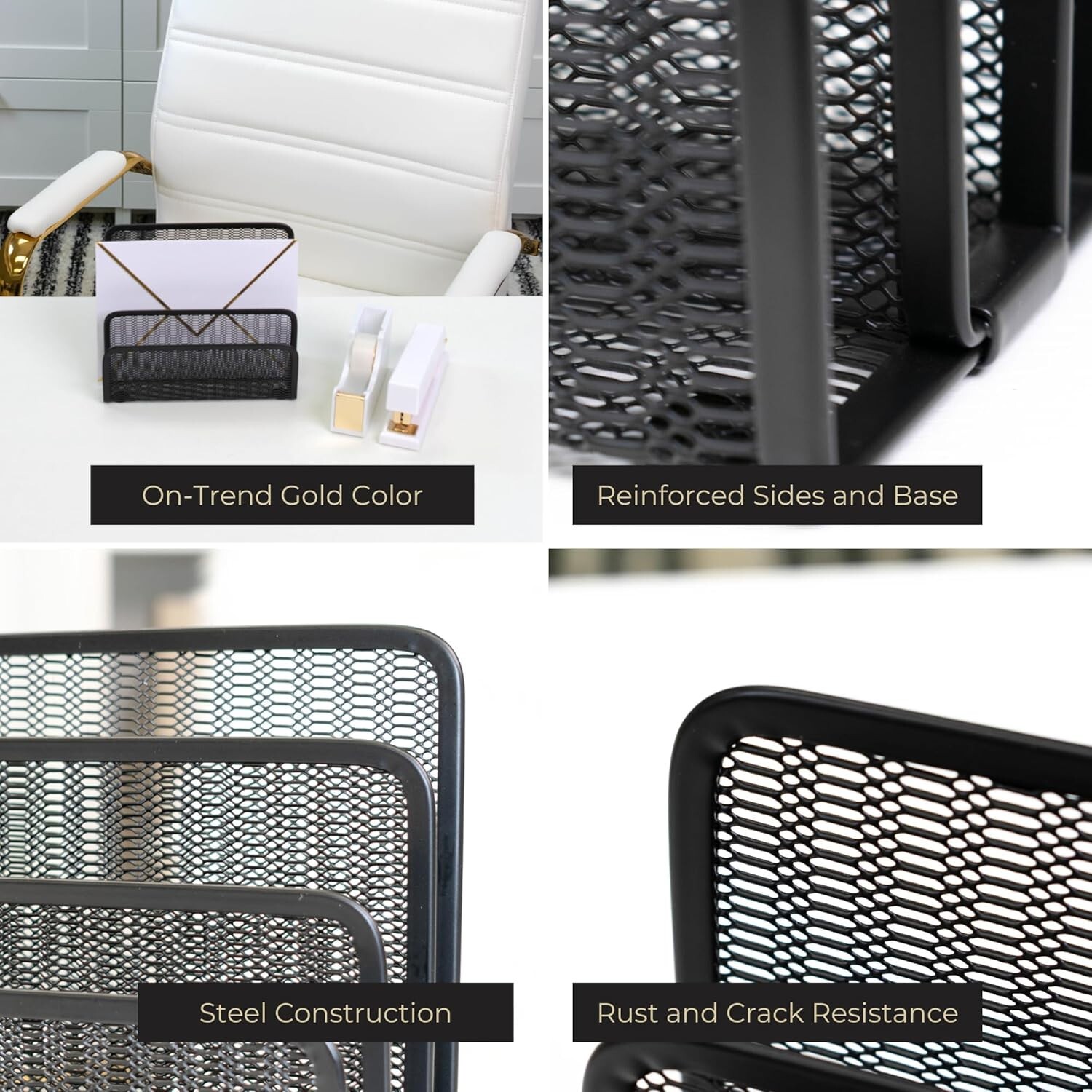 BLU MONACO Black Metal Mesh Letter Sorter – 3-Slot Mail Organizer for Desk.. SH3