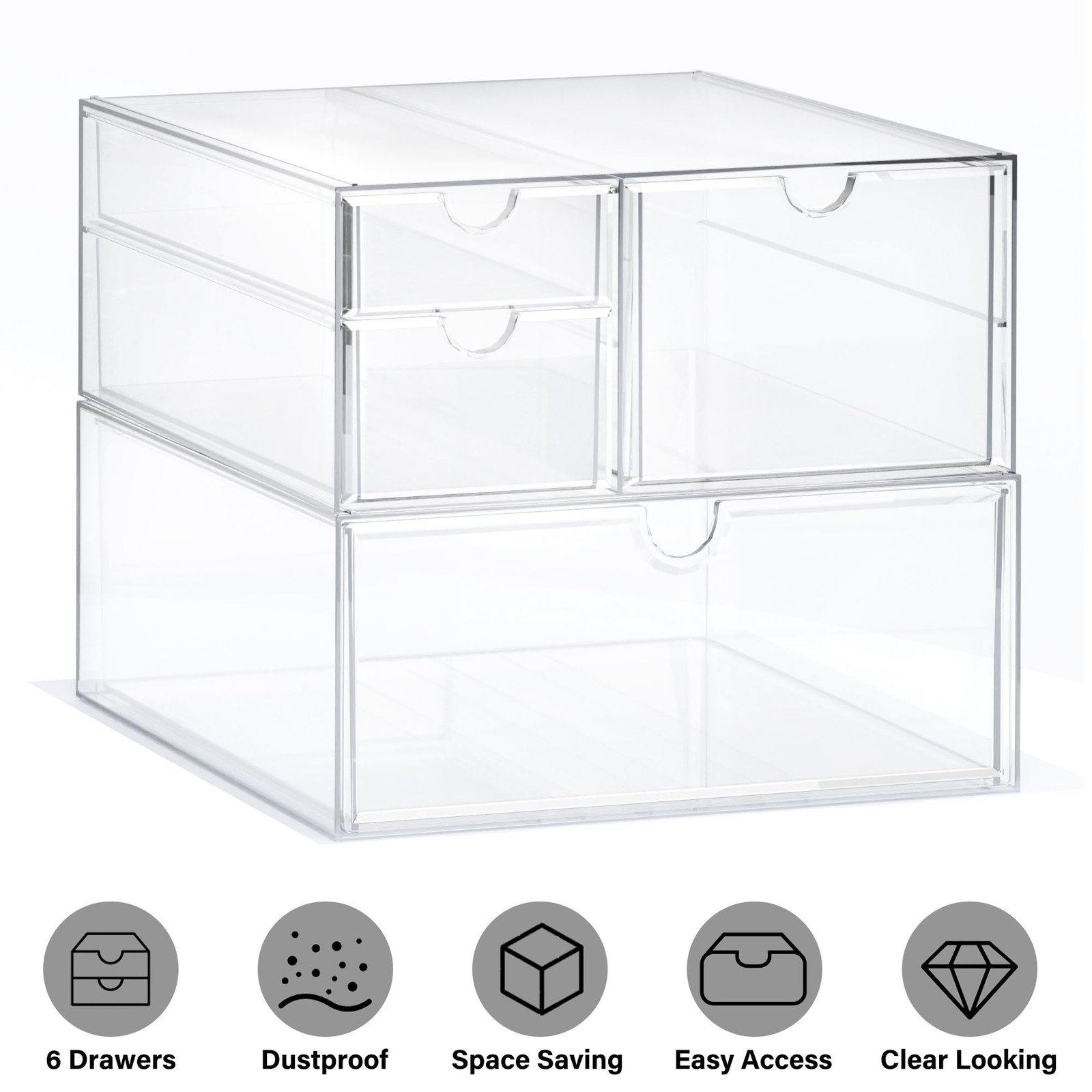 Acrylic Drawer Makeup Organizer with 4 Drawers, Set of 2 Office Desk Organize…