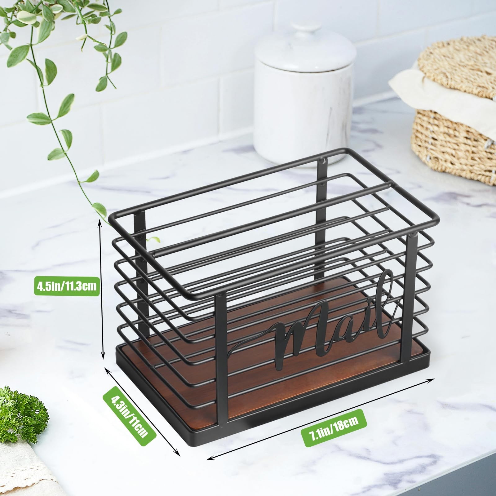 Mail Holder Acacia Wood Metal Mesh Letter Caddy 2Slot Desktop Organizer