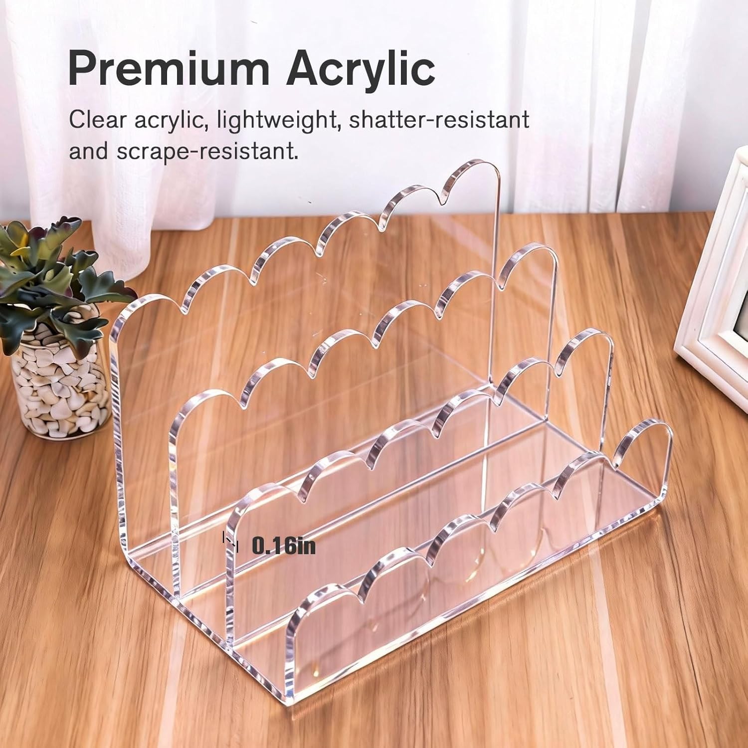 Acrylic File Mail Desktop Organizer Sorters,3 Upright Compartments Laddered