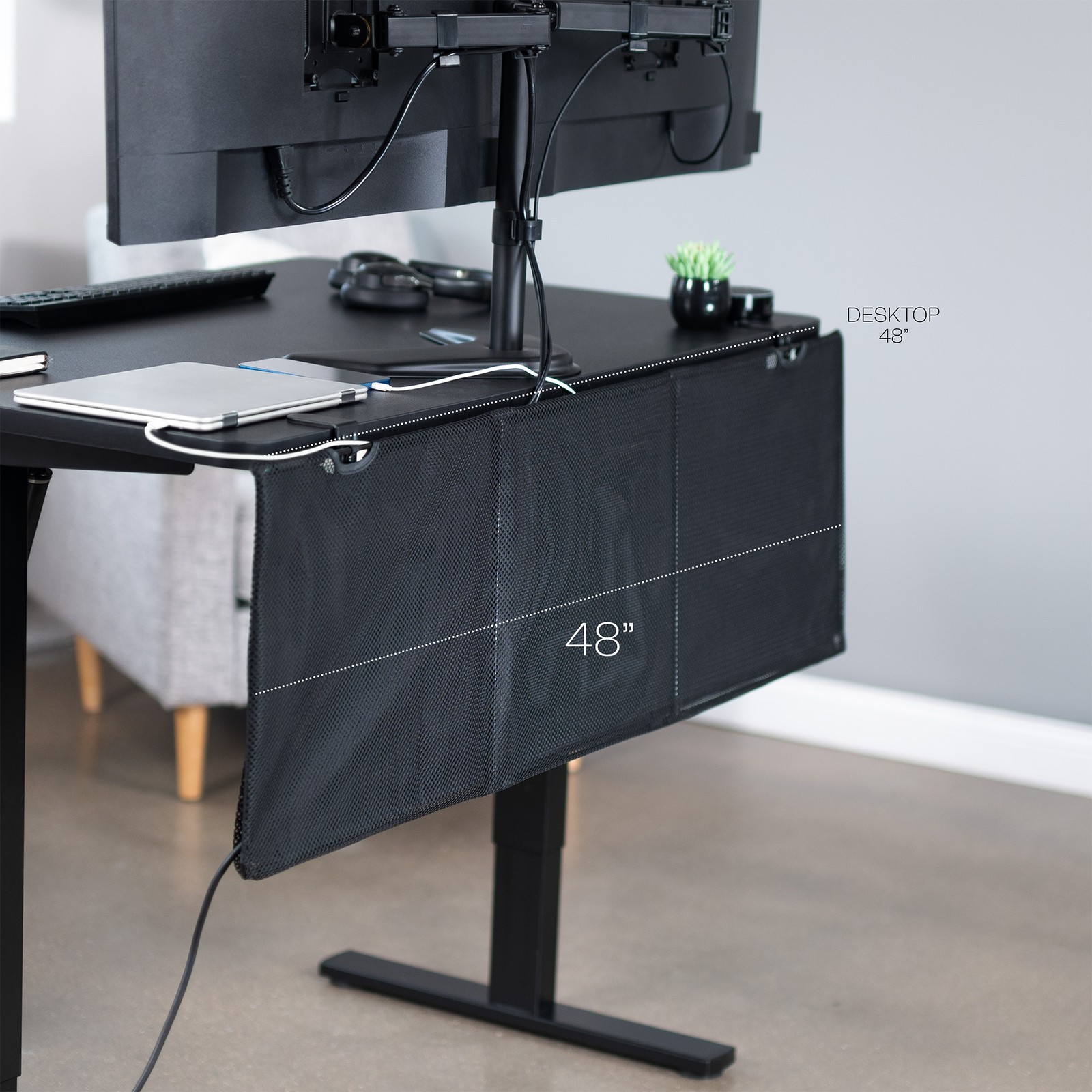 VIVO Black Clamp-on 48″ Privacy & Cable Management Sleeve Panel Kit for Desk